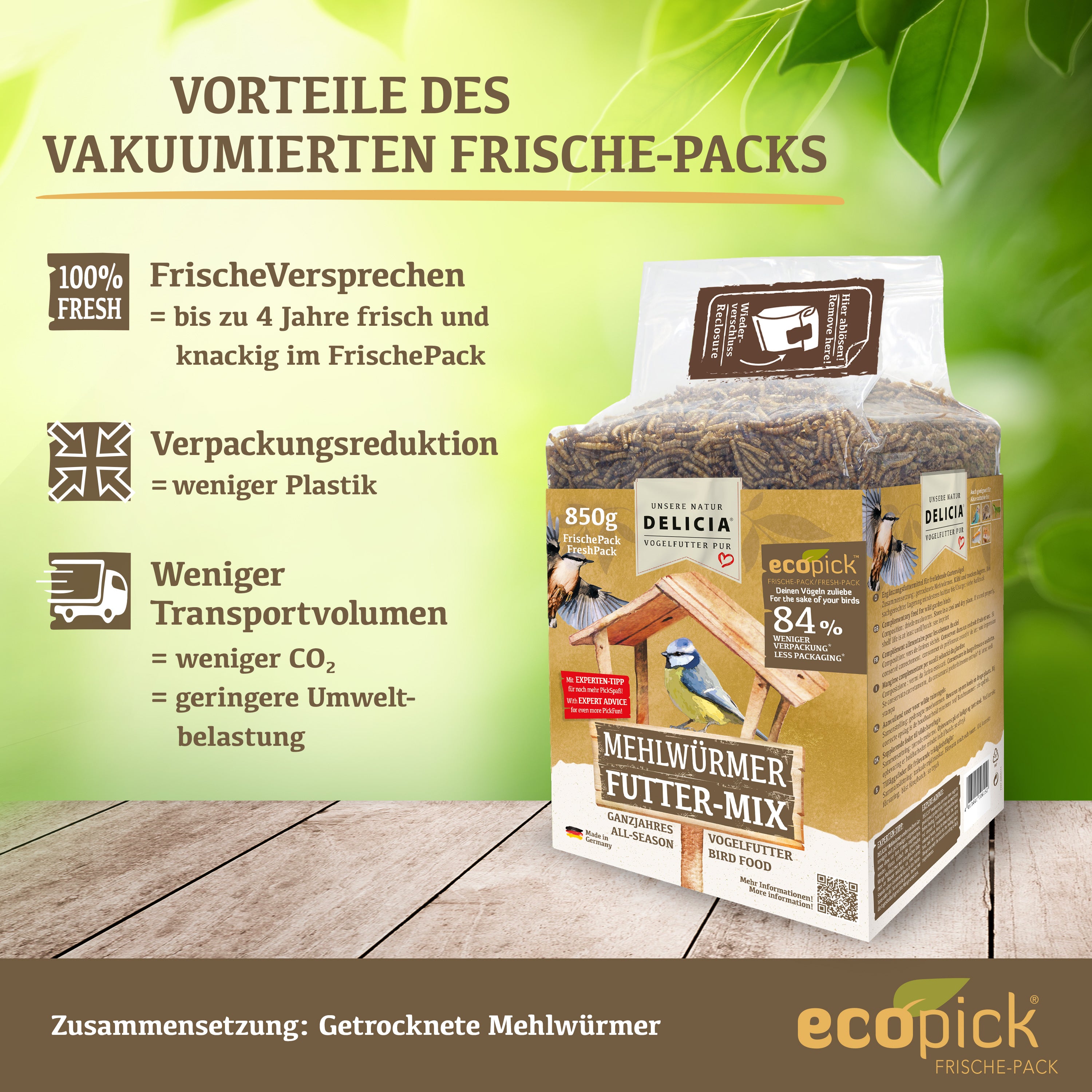 Delicia Mehlwürmer Futter Mix, Vogelfutter, Igelfutter, Reptilienfutter, Fischfutter, Hamsterfutter, 100% natürlich getrocknete Mehlwürmer