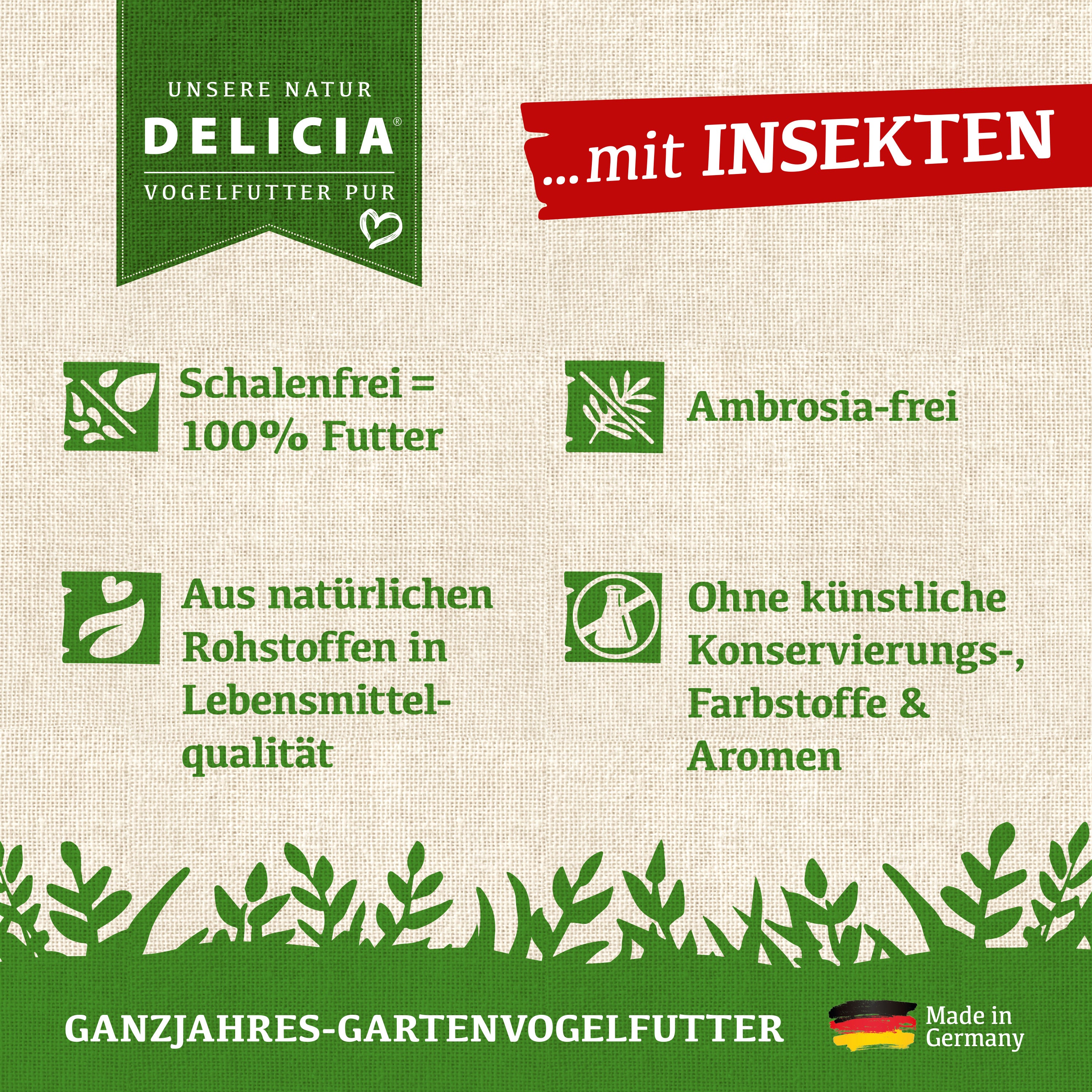 Delicia Meisenballen mit Insekten und Aufhänger, Meisenknödel ohne Netz, Insektenknödel, Vogelfutter, Meisenfutter