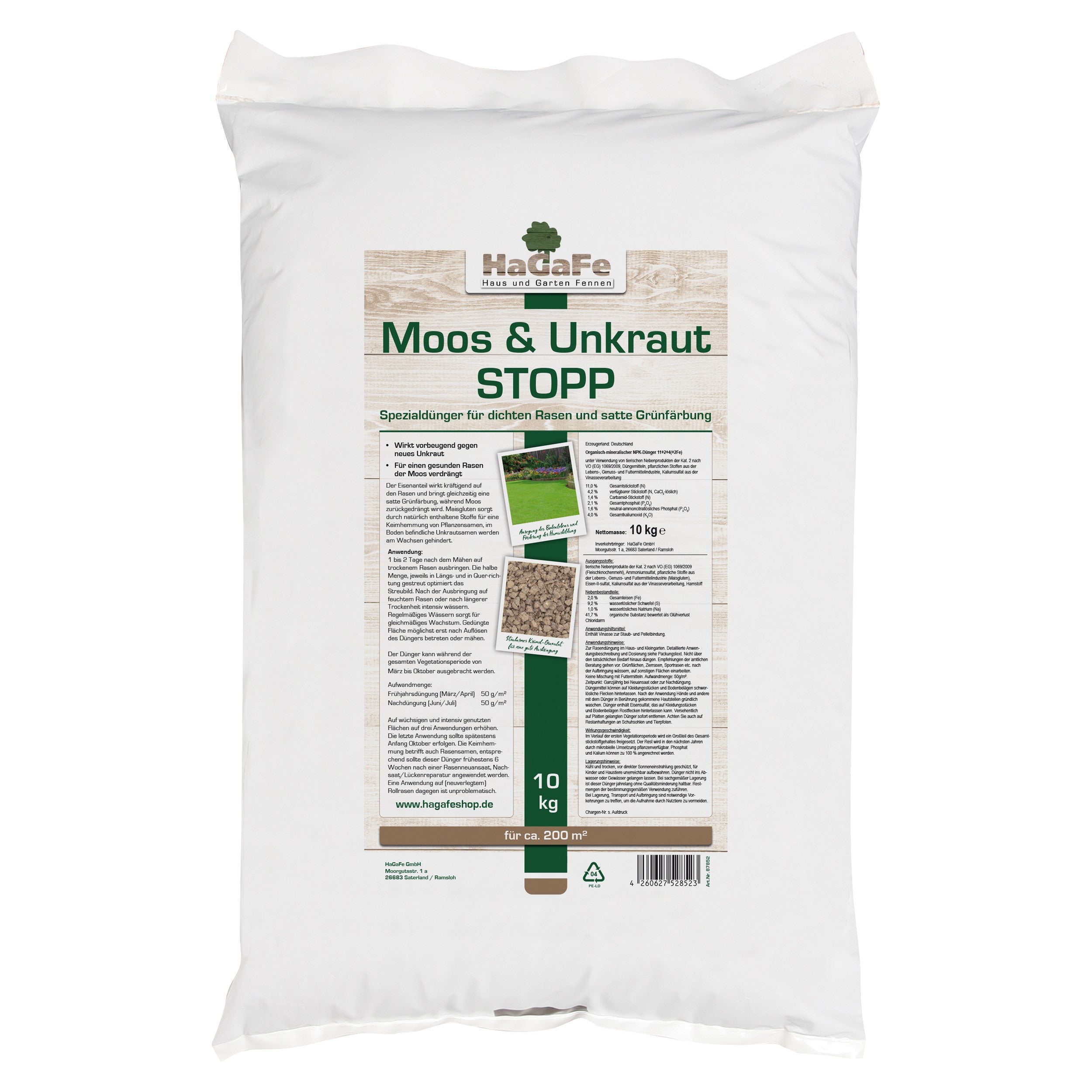 HaGaFe Rasendünger Moos- und Unkraut-Stopp, Rasen - Dünger, gegen Moos und Unkraut im Rasen, mit Langzeitwirkung