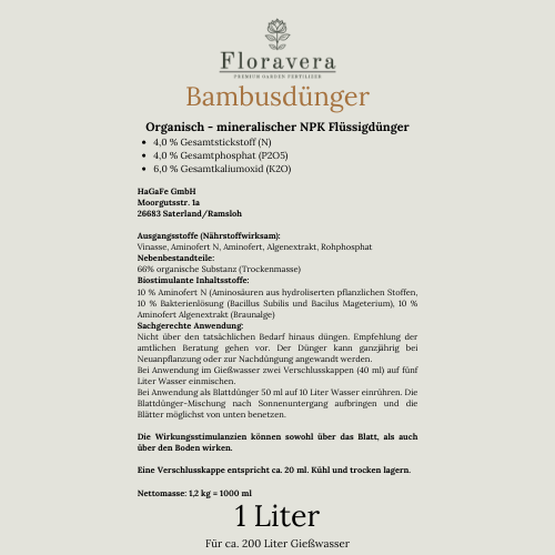 Floravera Premium Bambus Bio-Flüssigdünger 1 Liter Bambusdünger Dünger