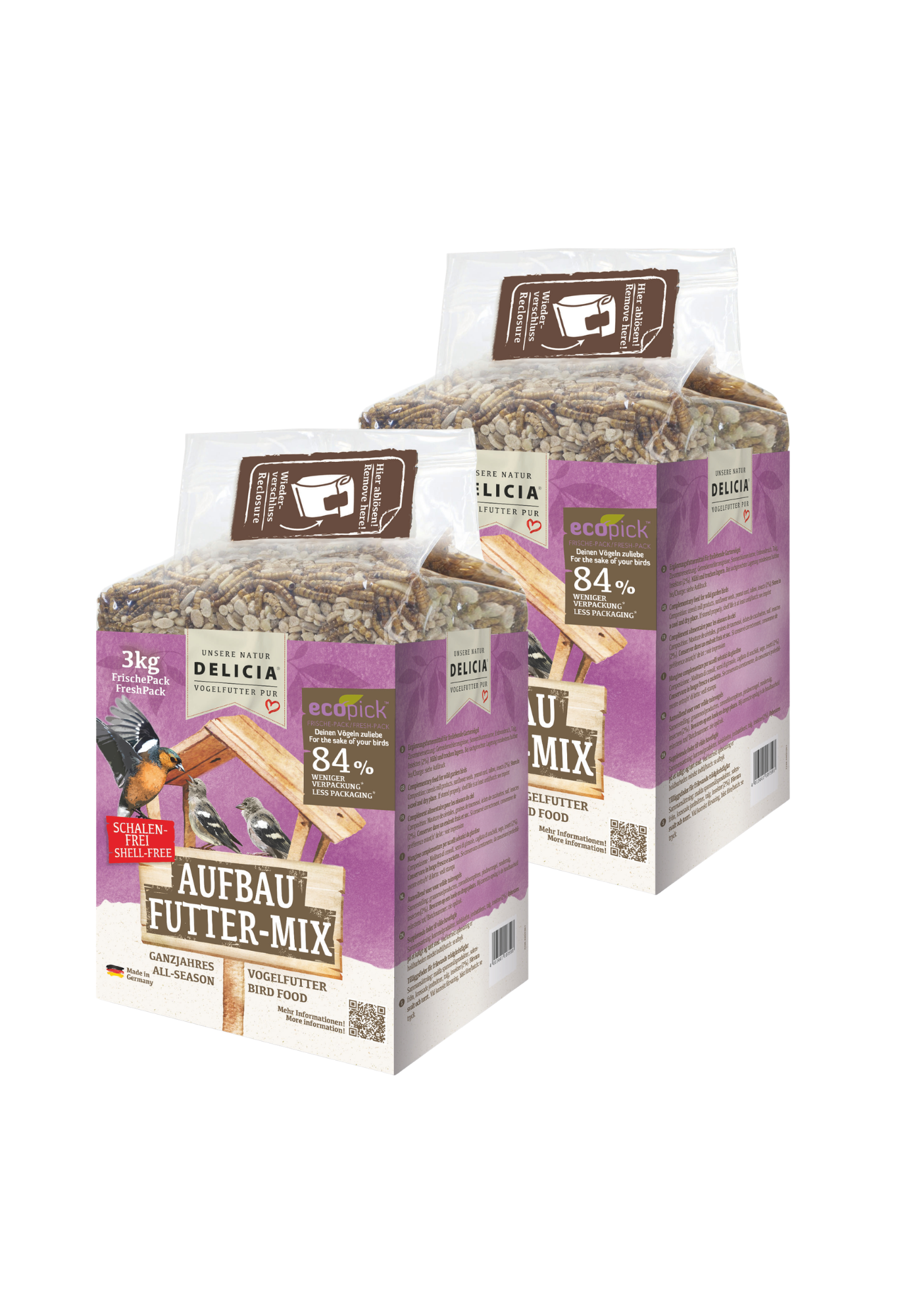 Delicia Aufbau Futter Mix, Vogelfutter, Streufutter, mit Mehlwürmern, Erdnüssen und Sonnenblumenkernen, Ambrosia gereinigt, Schalenfrei