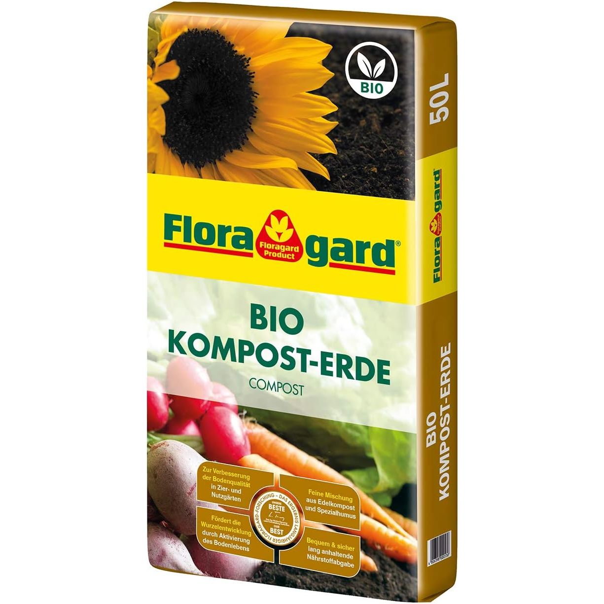 Floragard Bio Kompost - Erde 50L, Komposterde, Pflanzerde, Blumenerde, Gemüseerde, Gartenerde