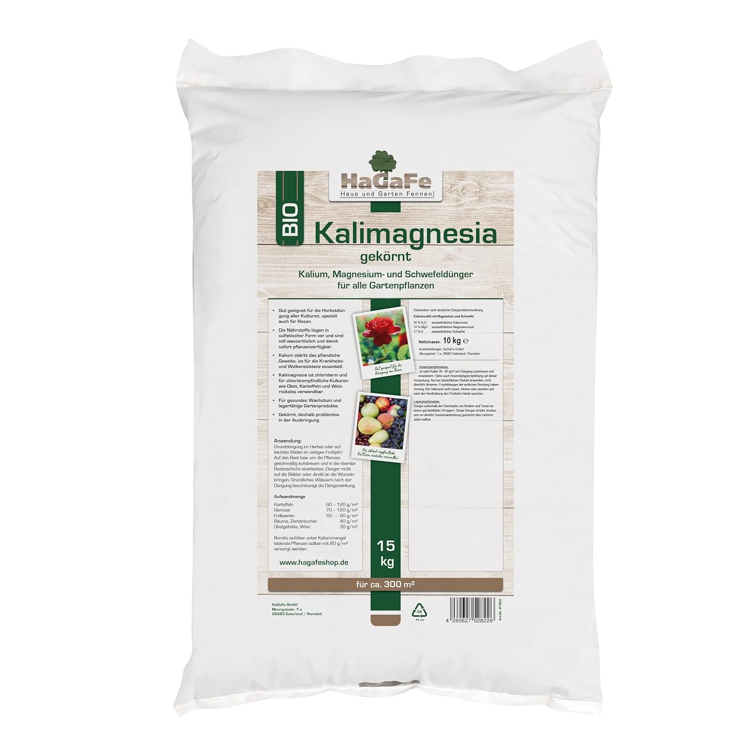 HaGaFe Bio Patentkali, Kalimagnesia, Kali - Dünger, Herbstrasendünger, Gemüsedünger, gekörnt