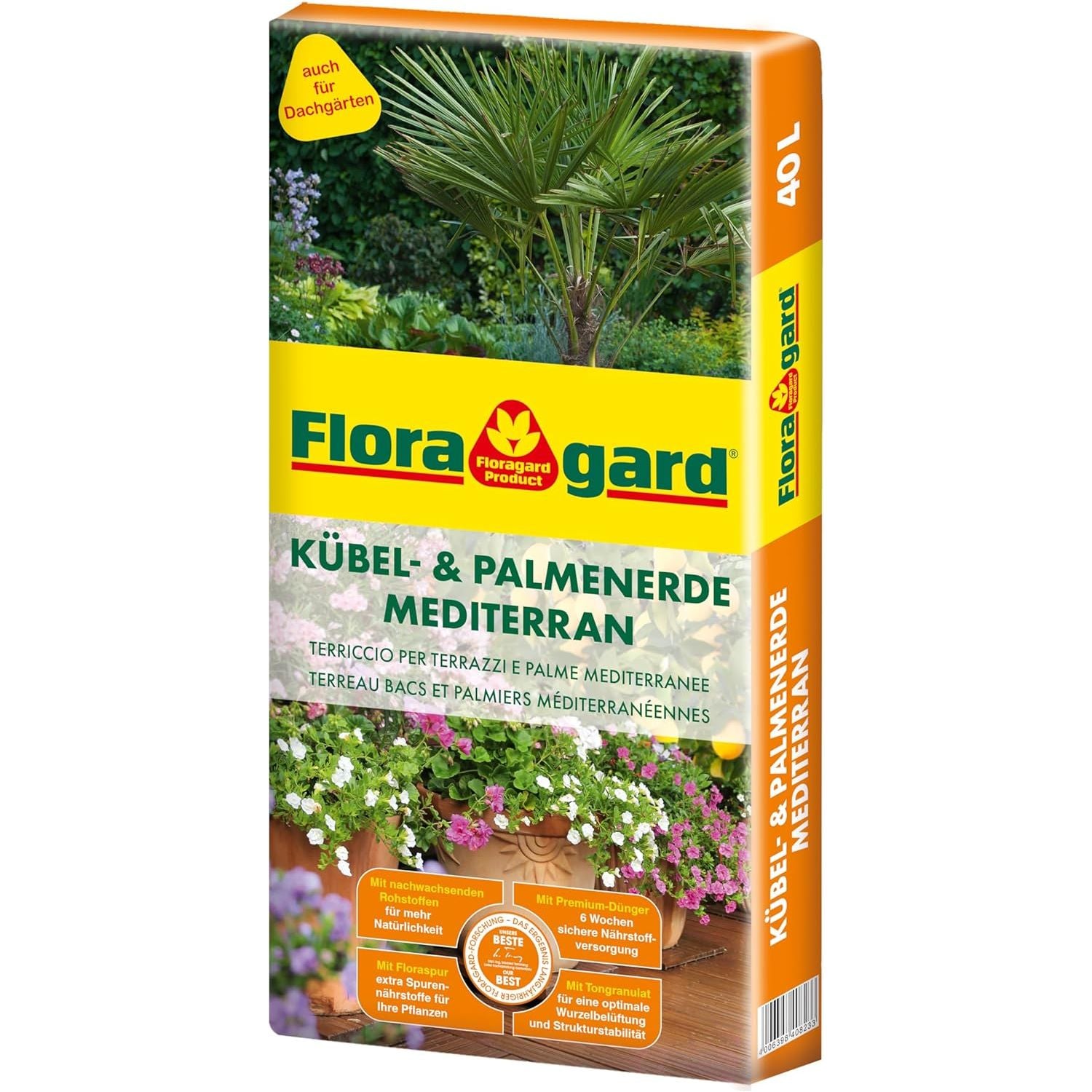 Floragard Kübelpflanzenerde mediterran 40L, Palmenerde, Oleandererde, Olivenerde, Dachgarten, Dachgartenerde