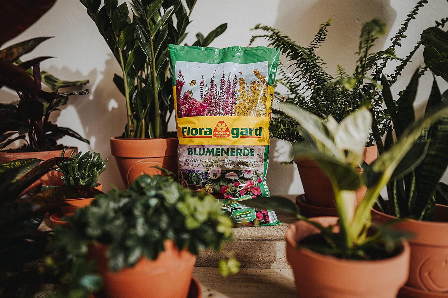 Floragard Blumenerde 70L, Universalerde mit Ton und Langzeitdünger, Topferde, Gartenerde, Erde