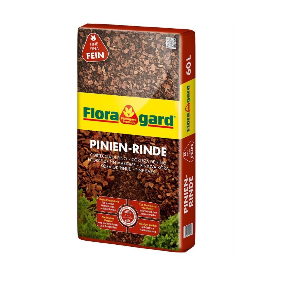 Floragard Pinien - Rinde, Pinienrinde, fein 7-15mm, Rindenmulch, Bodenabdeckung aus reiner mediterraner Pinie