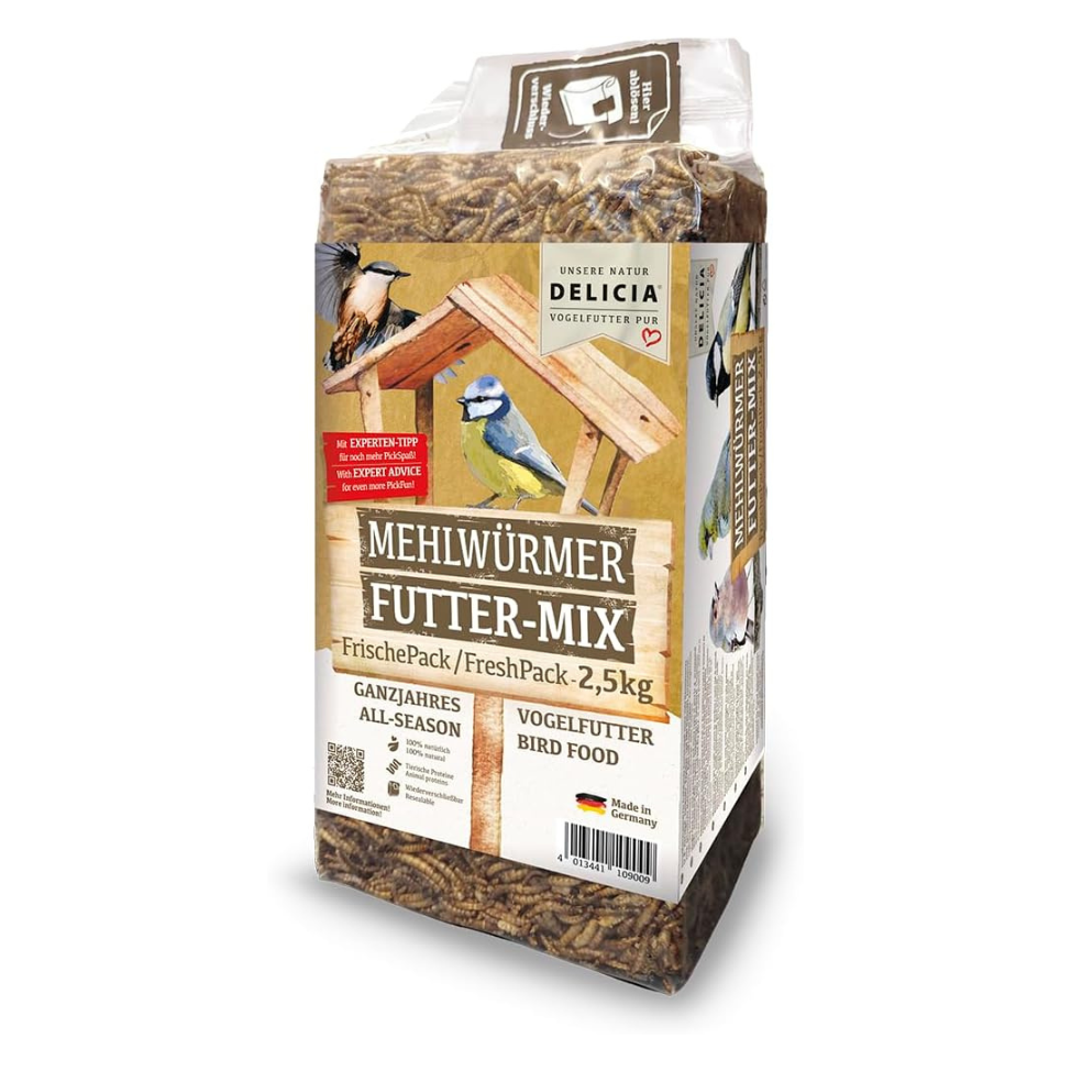 Delicia Mehlwürmer Futter Mix, Vogelfutter, Igelfutter, Reptilienfutter, Fischfutter, Hamsterfutter, 100% natürlich getrocknete Mehlwürmer