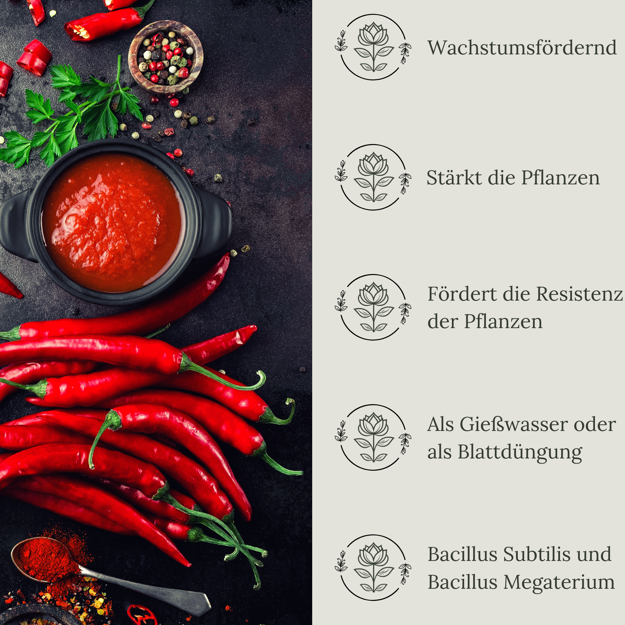 Floravera Premium Chili-Paprika Bio-Flüssigdünger 1 Liter Dünger Paprikadünger Chilidünger