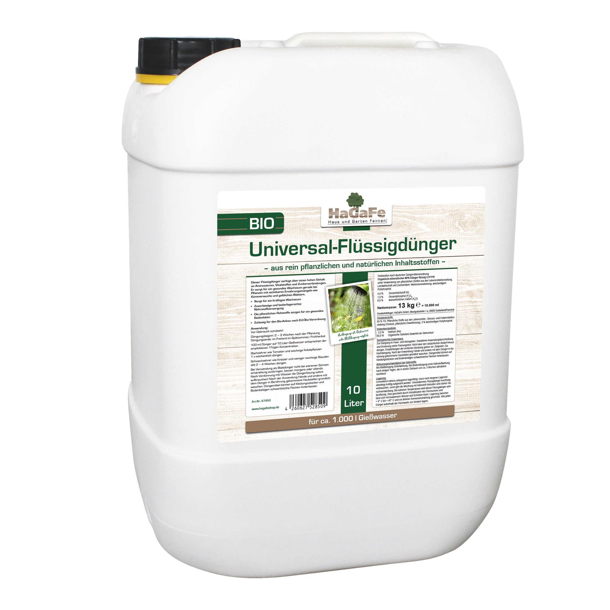 1 x 10L HaGaFe Bio Flüssigdünger Universal, Universaldünger, Blattdünger für alle Kulturen, Gemüsedünger, Blumendünger, Obstdünger