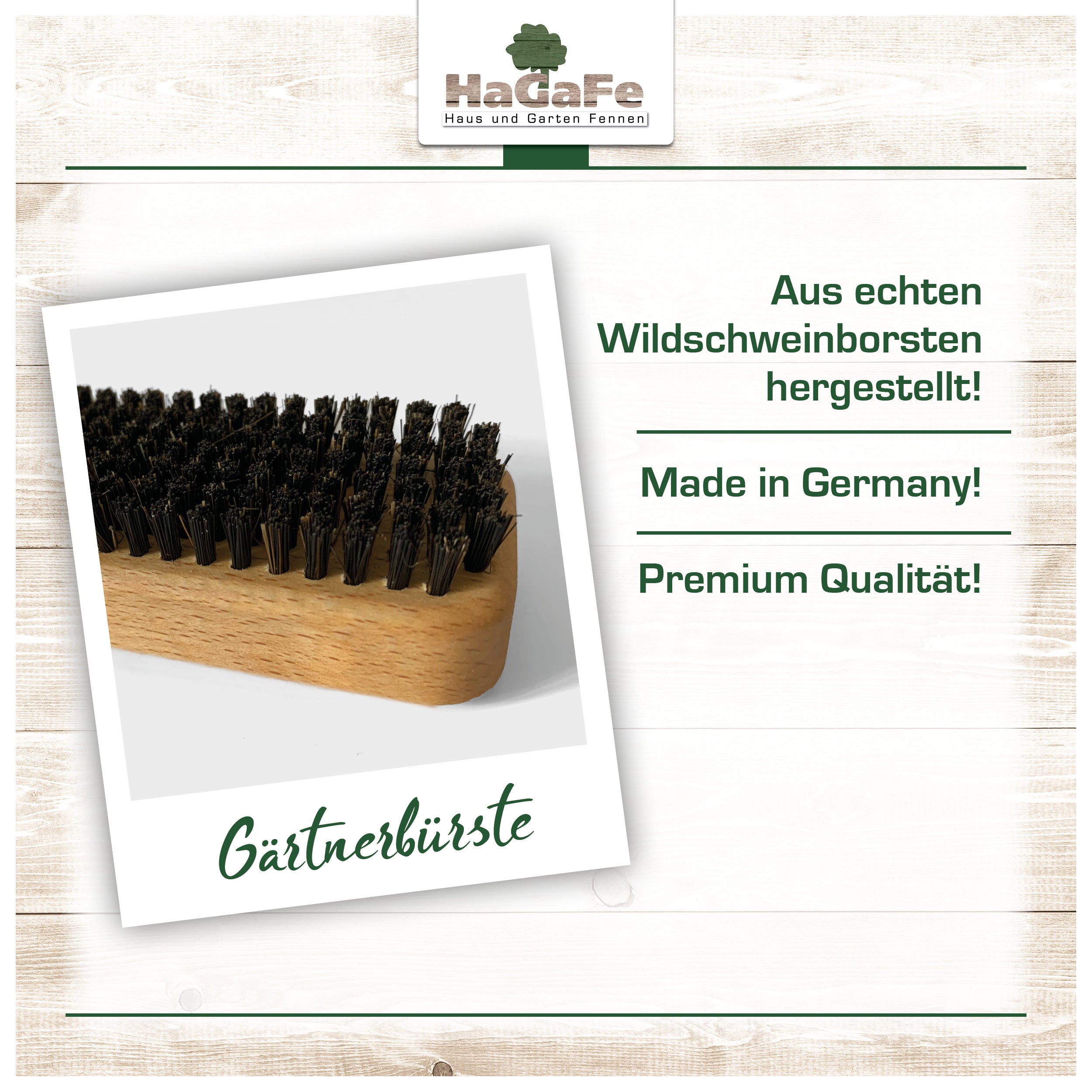 HaGaFe Gärtnerbürste, Handbürste, Handwaschbürste, Waschbürste aus Wildschweinborsten, premium Qualität aus Deutschland