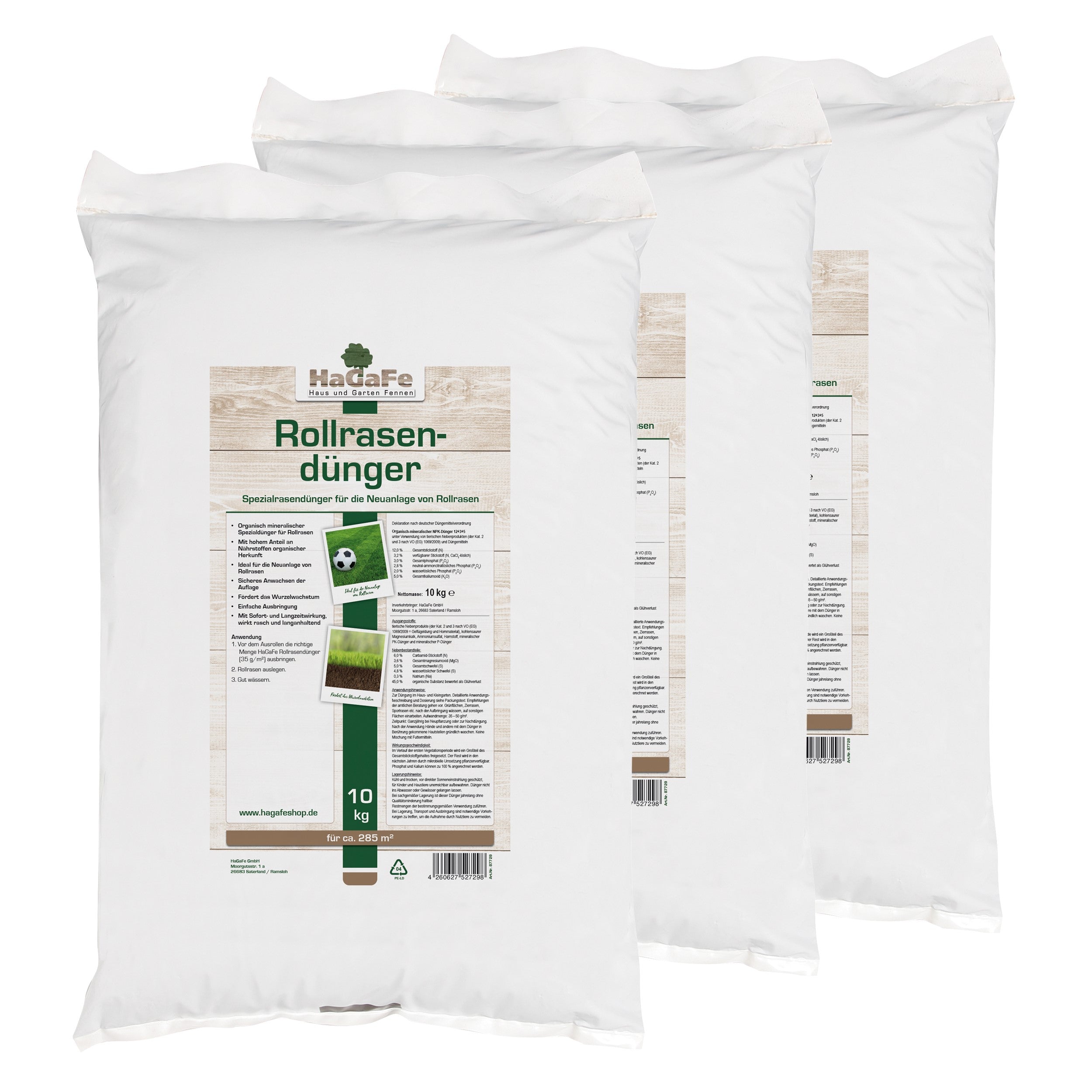 HaGaFe Rollrasendünger für Neuanlagen, Rasendünger für Rollrasen, Spezial Dünger, organisch mineralisch