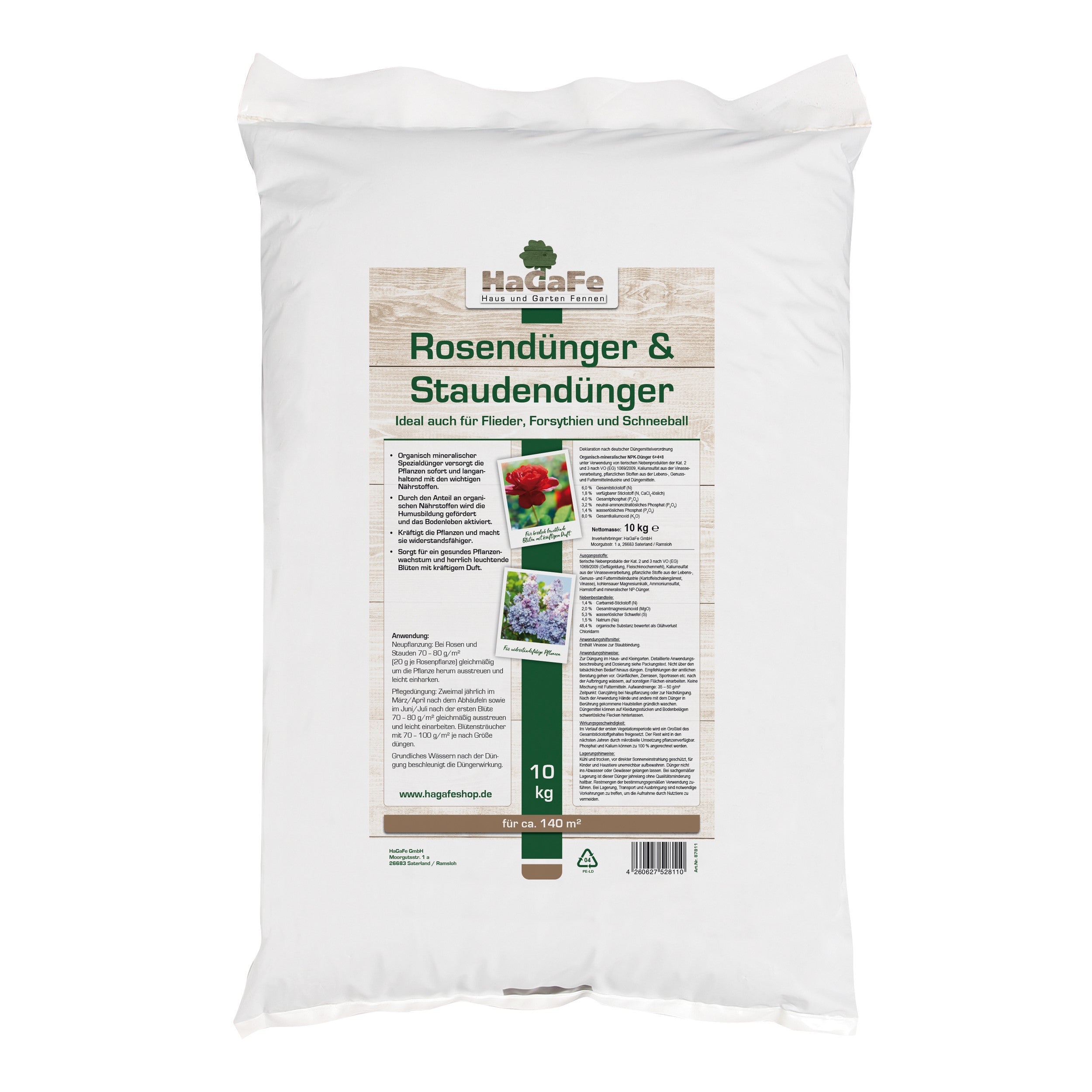 HaGaFe Rosendünger, Staudendünger, Ideal auch für Flieder, Forsythien, Schneeball, organisch - mineralischer Spezialdünger