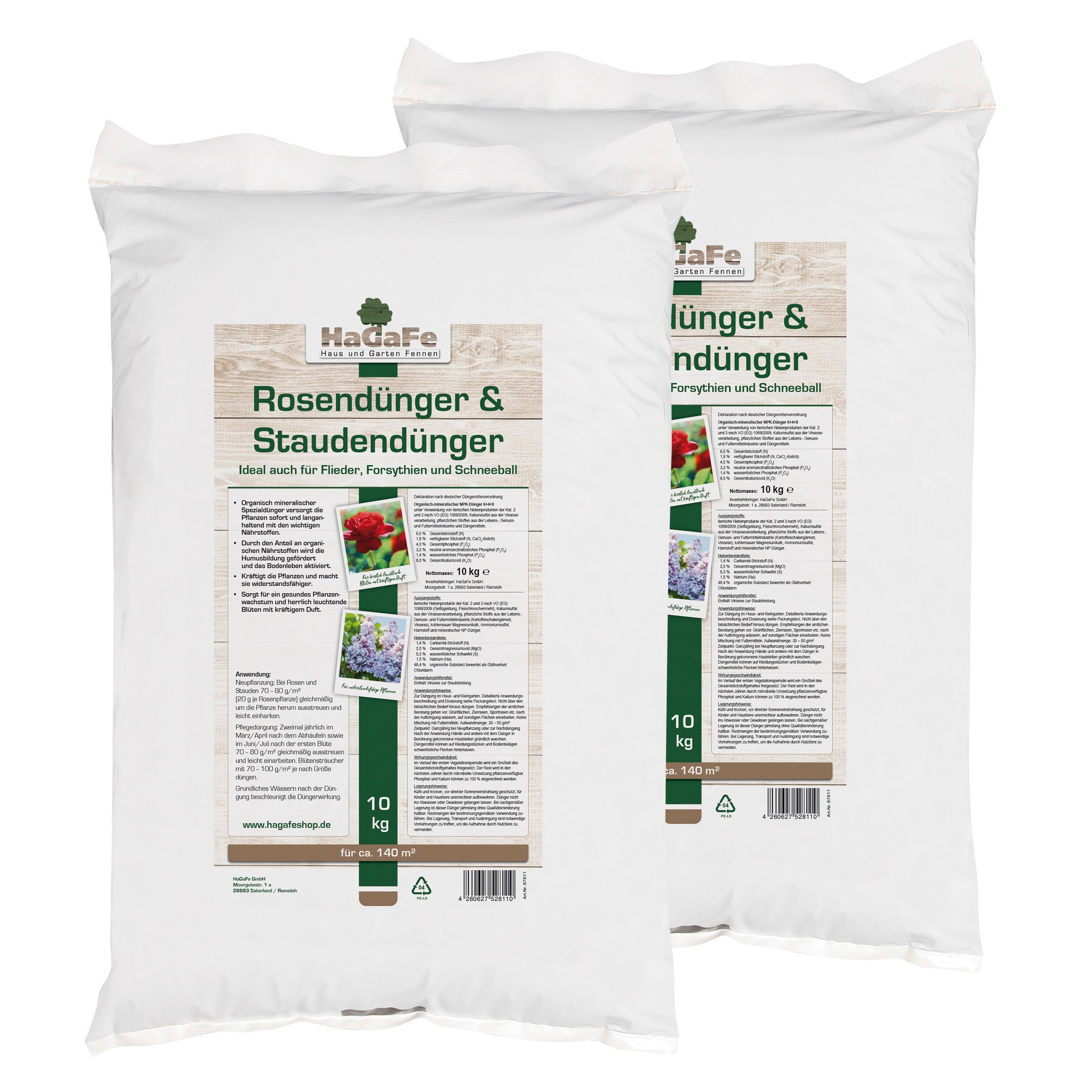 HaGaFe Rosendünger, Staudendünger, Ideal auch für Flieder, Forsythien, Schneeball, organisch - mineralischer Spezialdünger