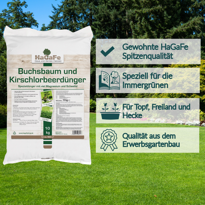 HaGaFe Buchsbaumdünger, Kirschlorbeerdünger, Spezialdünger, Dünger, Gartendünger mit Langzeitwirkung