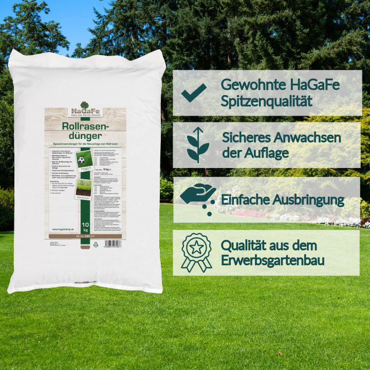 HaGaFe Rollrasendünger für Neuanlagen, Rasendünger für Rollrasen, Spezial Dünger, organisch mineralisch