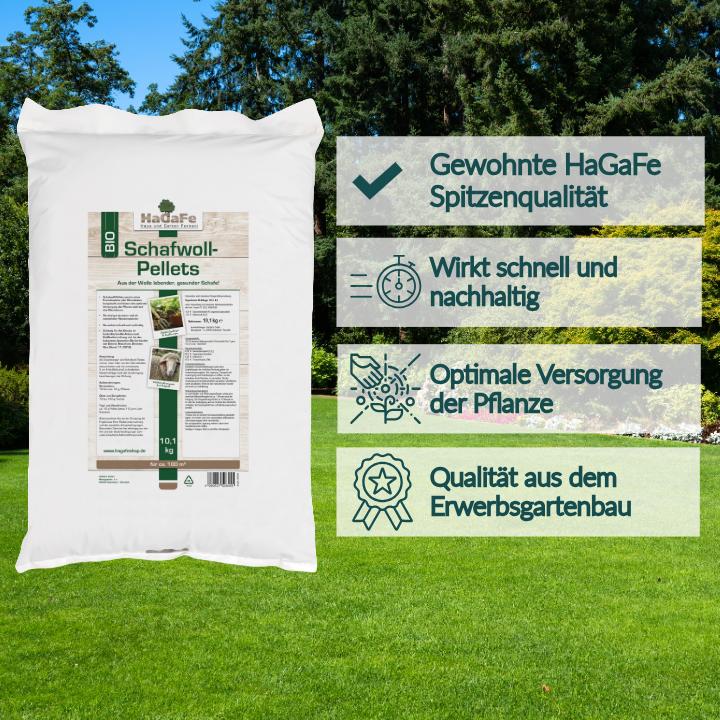 HaGaFe Bio Schafwoll - Pellets, Bio Schafwollpellets, organischer Universaldünger, Gartendünger, aus der Wolle lebender Schafe