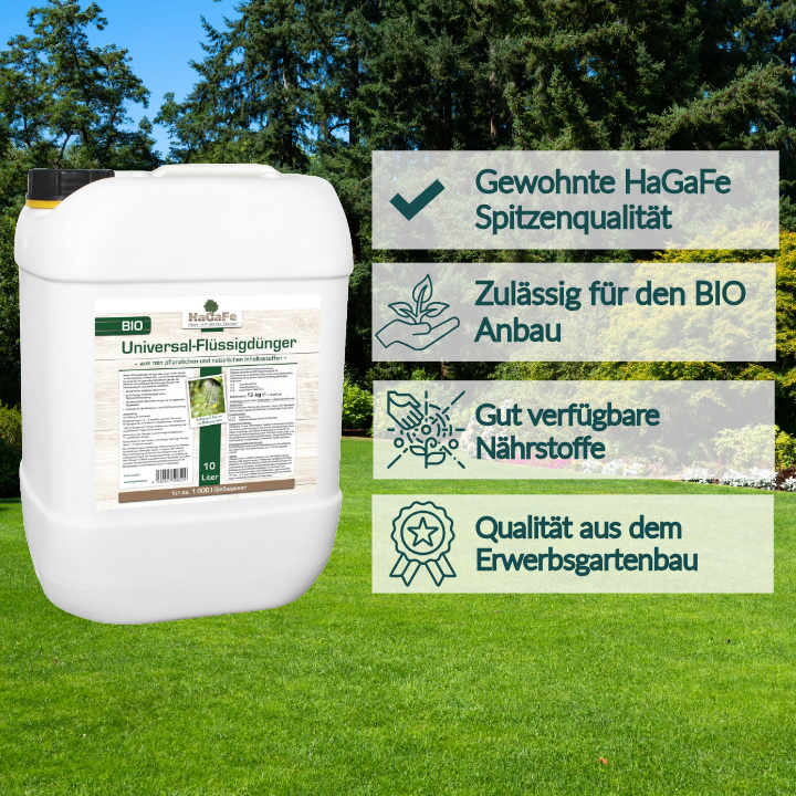 1 x 10L HaGaFe Bio Flüssigdünger Universal, Universaldünger, Blattdünger für alle Kulturen, Gemüsedünger, Blumendünger, Obstdünger
