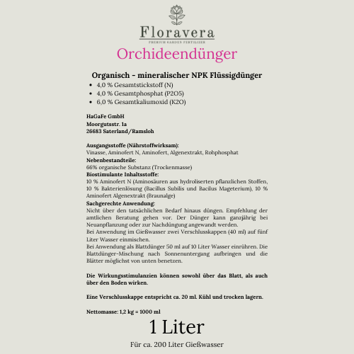Floravera Premium Orchideen Bio-Flüssigdünger 1 Liter Dünger Orchideendünger