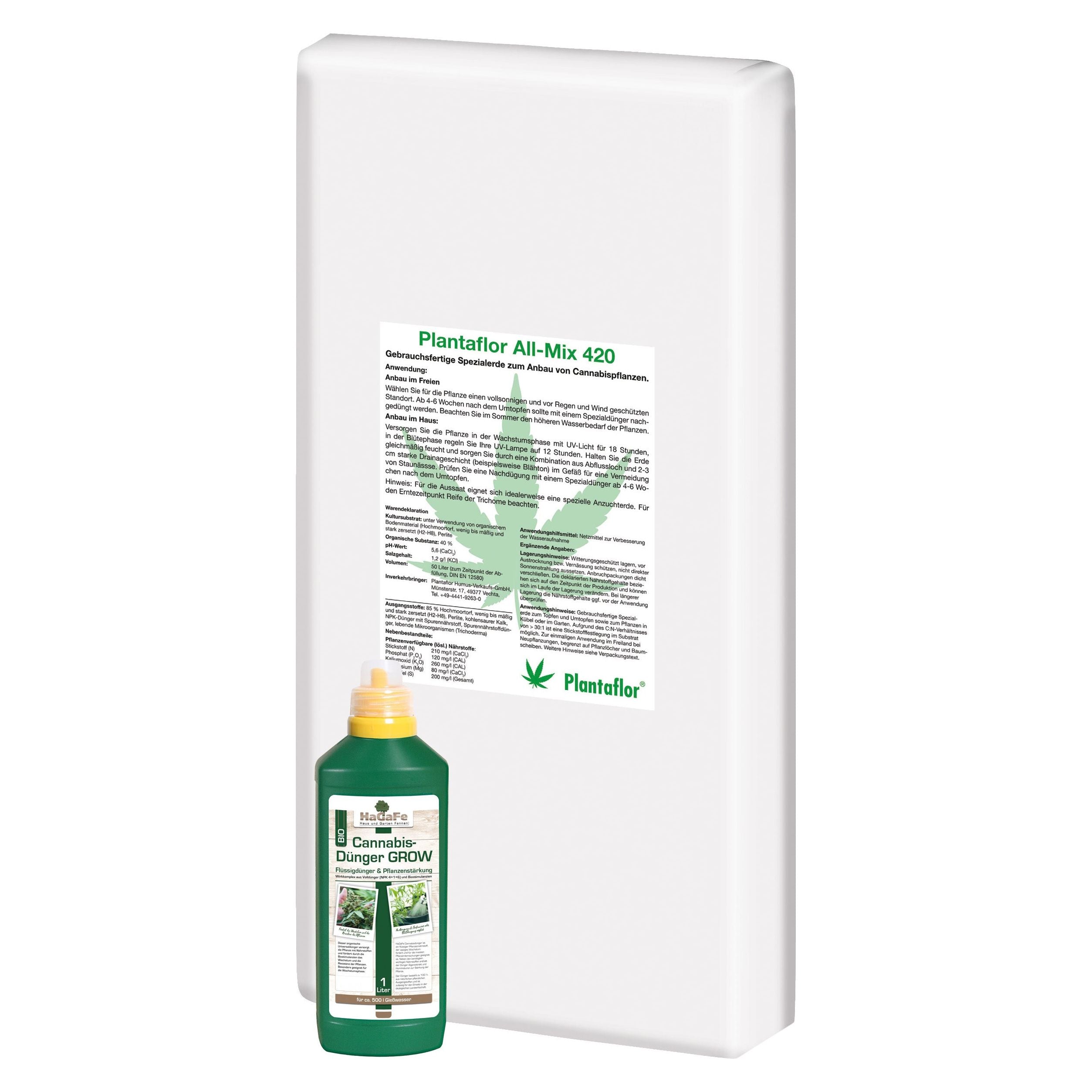 Plantaflor Cannabis Erde 50L, plus HaGaFe Cannabis Flüssigdünger 1L