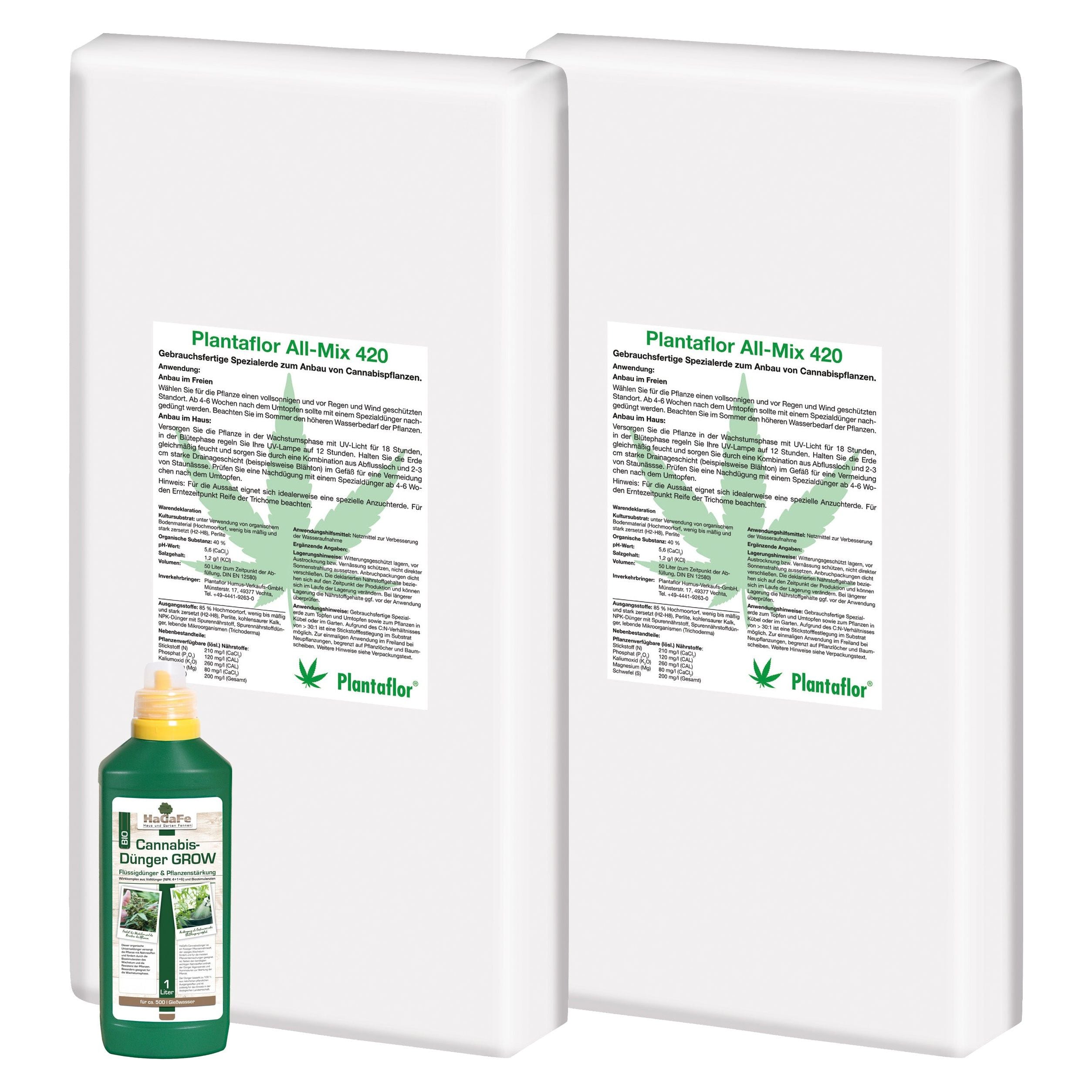 Plantaflor Cannabis Erde 50L, plus HaGaFe Cannabis Flüssigdünger 1L