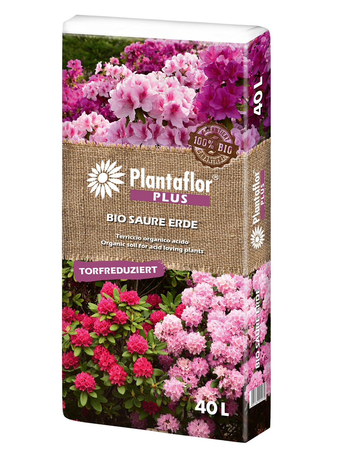 Plantaflor Plus Bio Erde Sauer, Rhododendronerde, Moorbeeterde, Blumenerde, Erde 1 x 40L