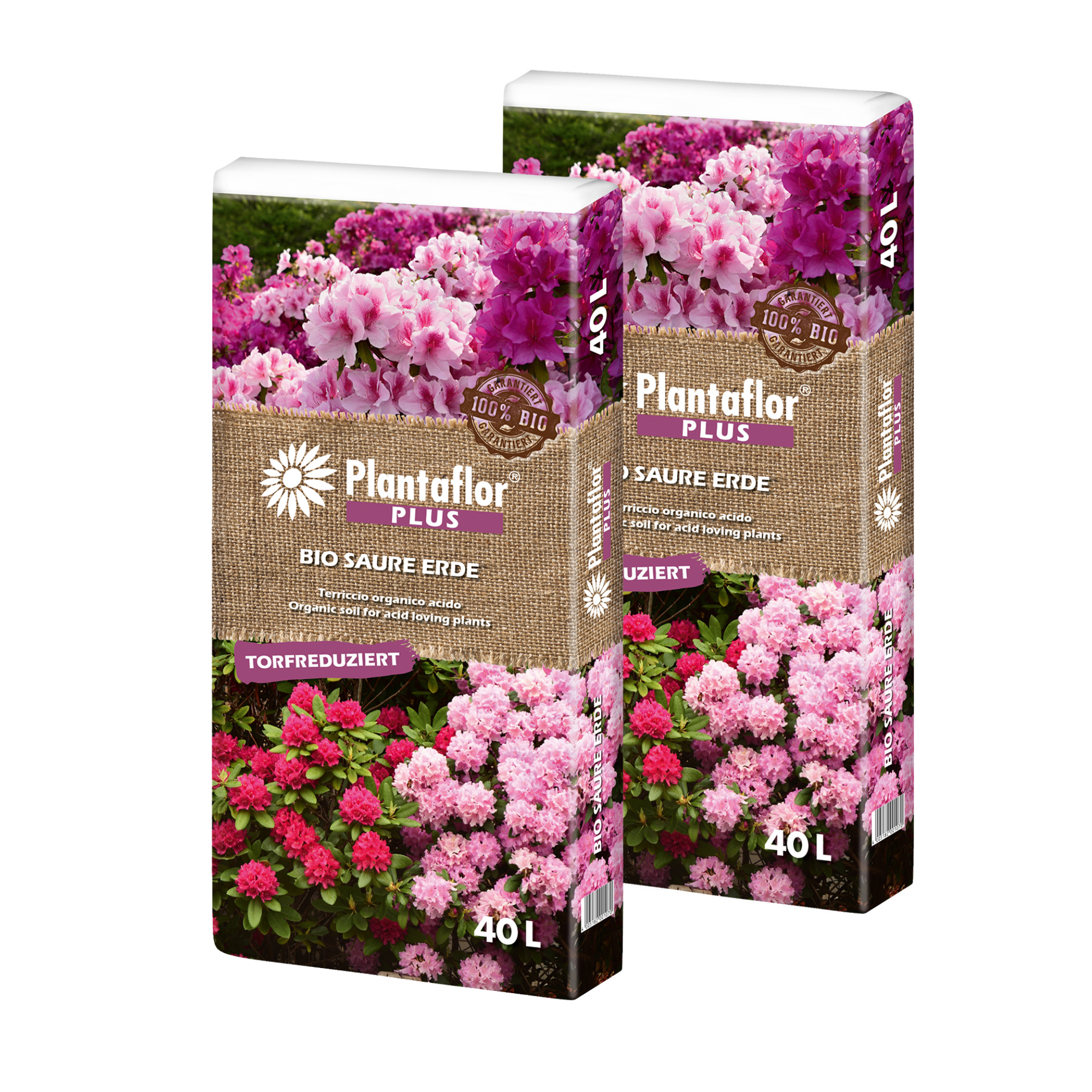 Plantaflor Plus Bio Erde Sauer, Rhododendronerde, Moorbeeterde, Blumenerde, Erde 1 x 40L