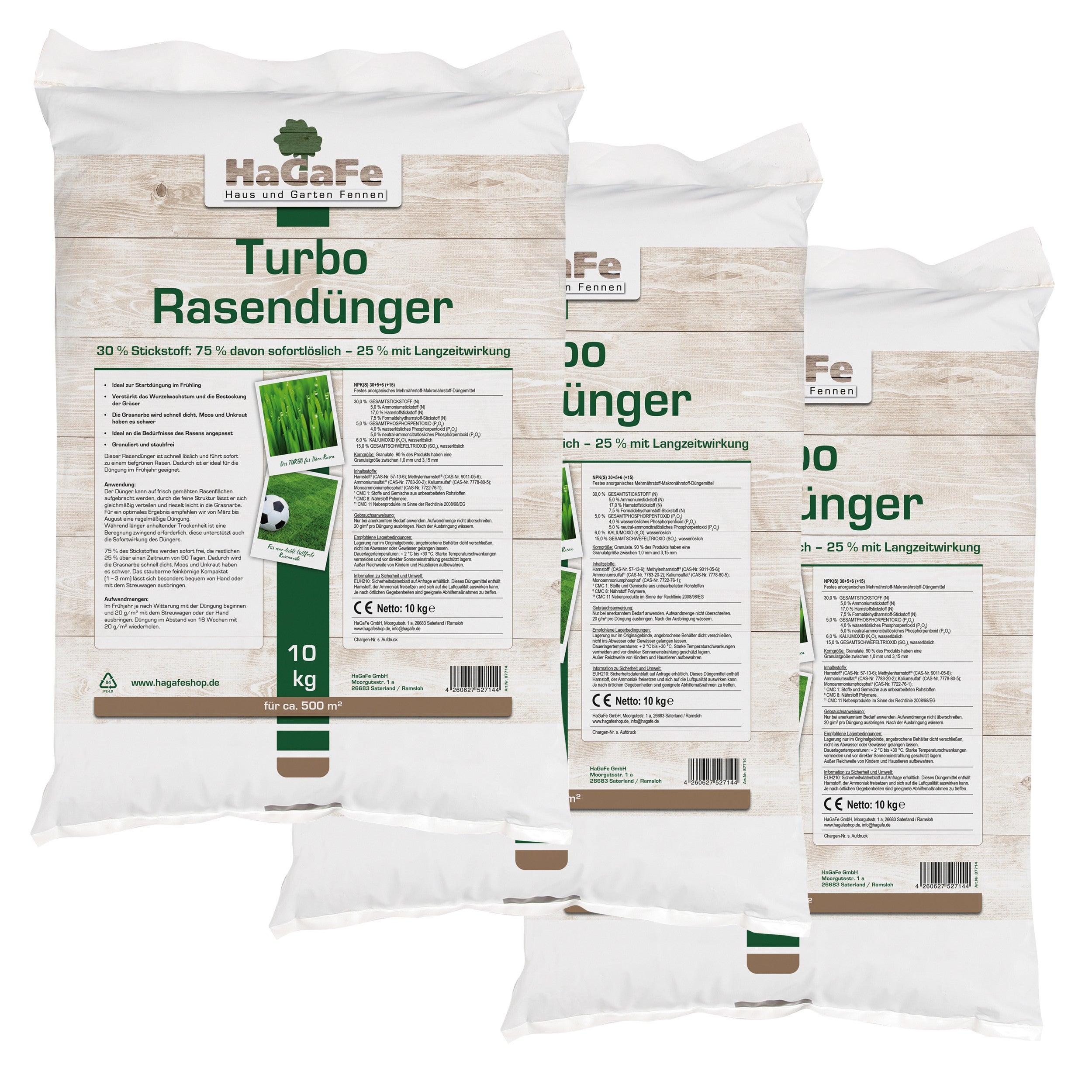HaGaFe TURBO Rasendünger mit 30% Stickstoff, Rasen - Dünger mit Sofortwirkung und 120 Tage Langzeitwirkung, für ein dauerhaftes sattes Grün