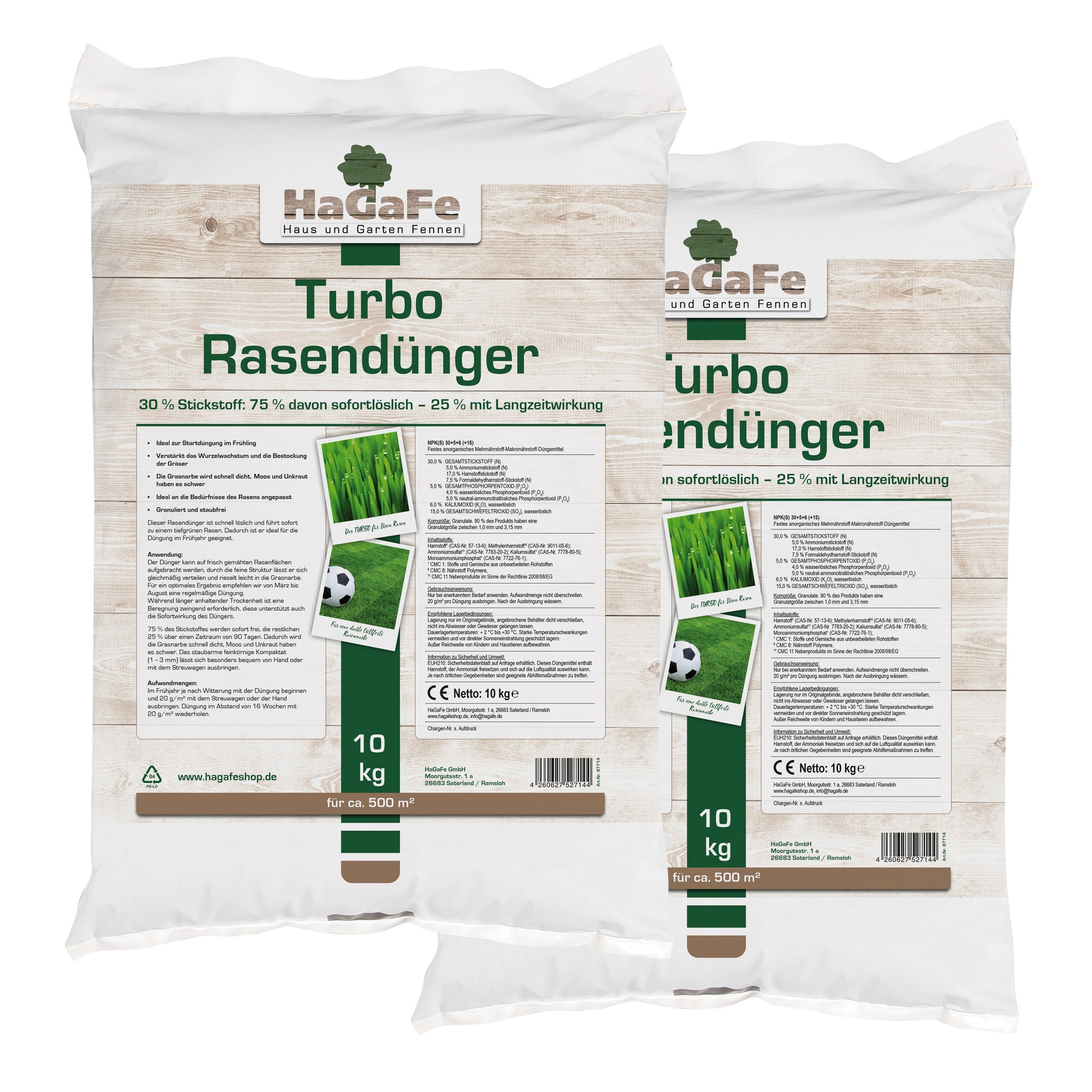 HaGaFe TURBO Rasendünger mit 30% Stickstoff, Rasen - Dünger mit Sofortwirkung und 120 Tage Langzeitwirkung, für ein dauerhaftes sattes Grün