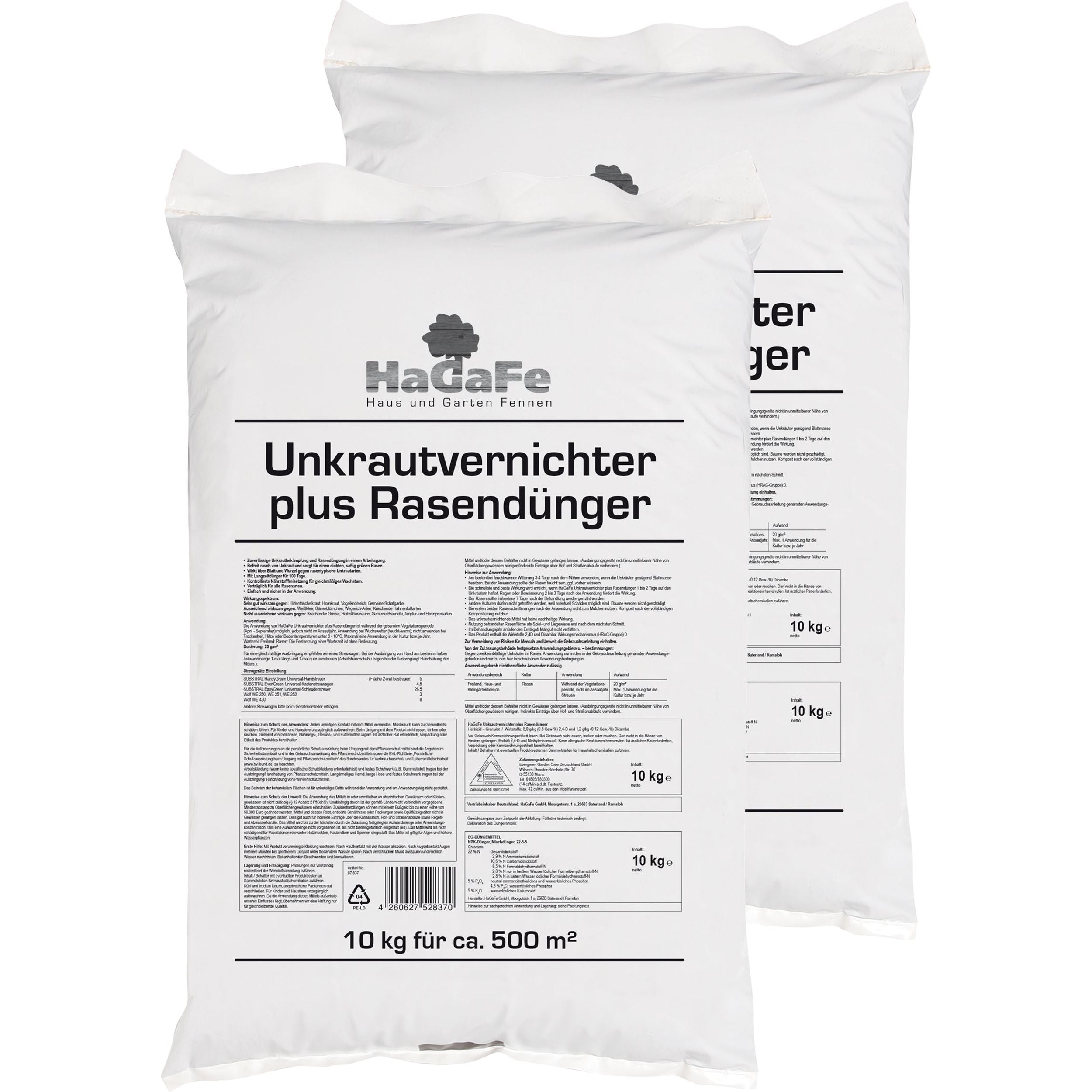 HaGaFe Unkrautvernichter plus Rasendünger, Dünger mit UV, NPK, Volldünger, Rasen düngen plus Unkraut vernichten