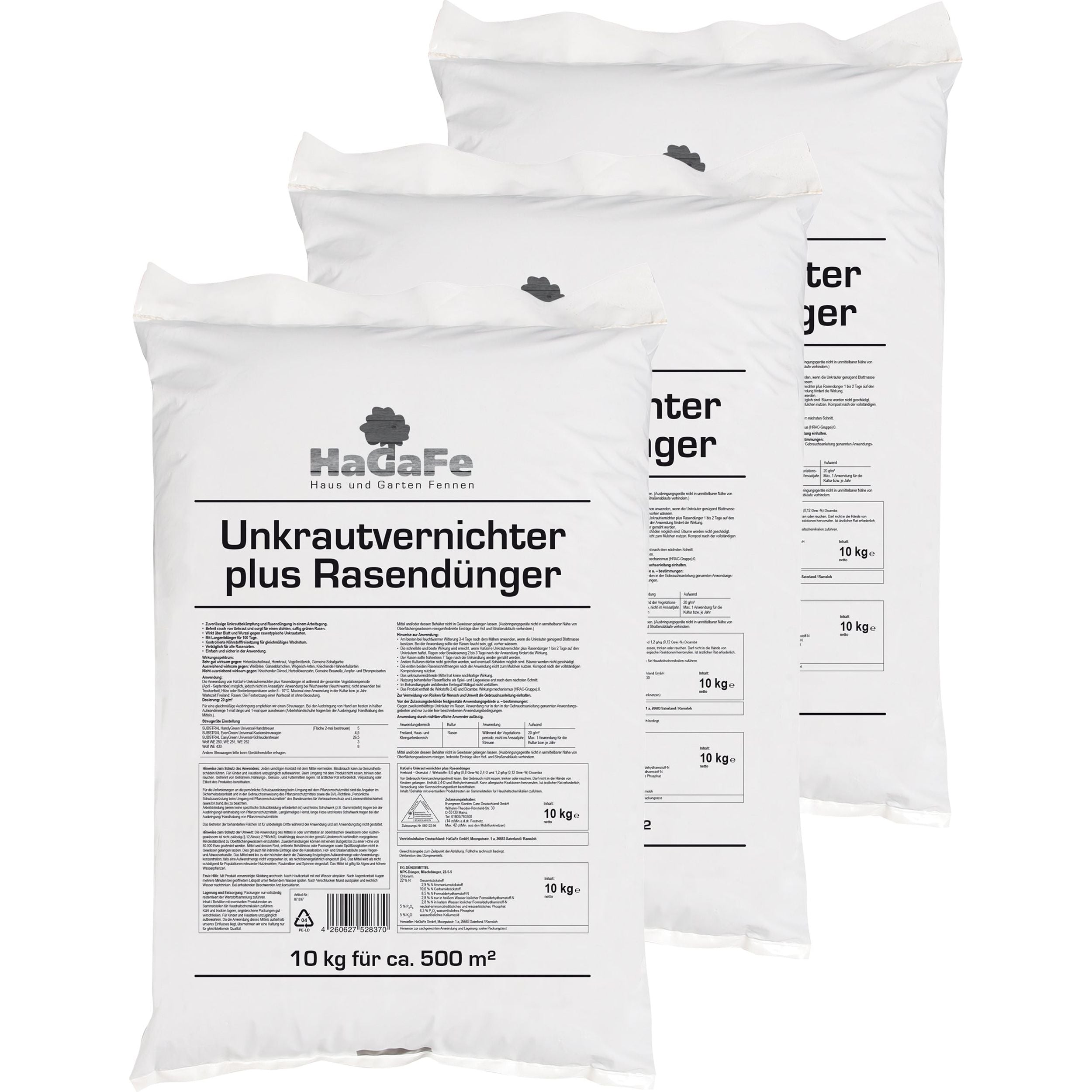 HaGaFe Unkrautvernichter plus Rasendünger, Dünger mit UV, NPK, Volldünger, Rasen düngen plus Unkraut vernichten