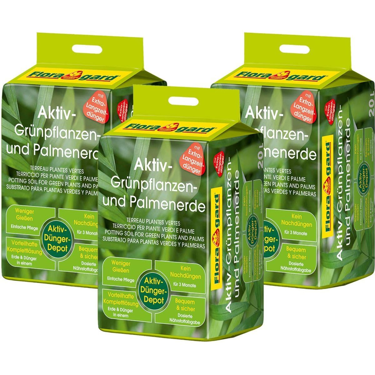 Floragard Aktiv Grünpflanzenerde, Palmenerde, Blumenerde, Erde mit Aktiv Dünger Depot