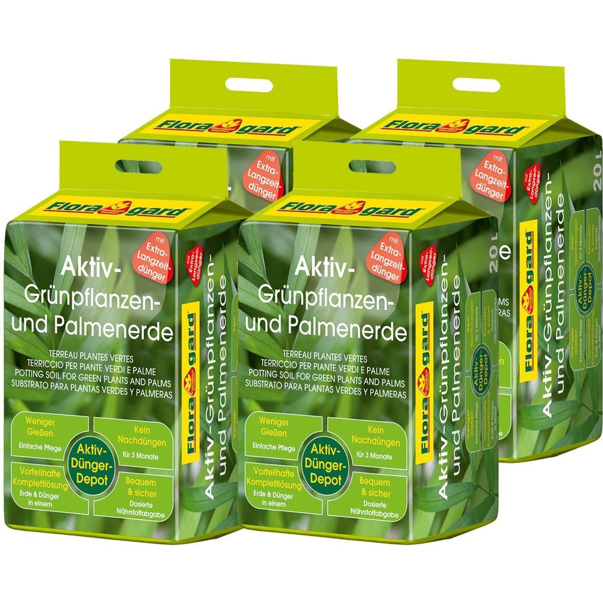 Floragard Aktiv Grünpflanzenerde, Palmenerde, Blumenerde, Erde mit Aktiv Dünger Depot