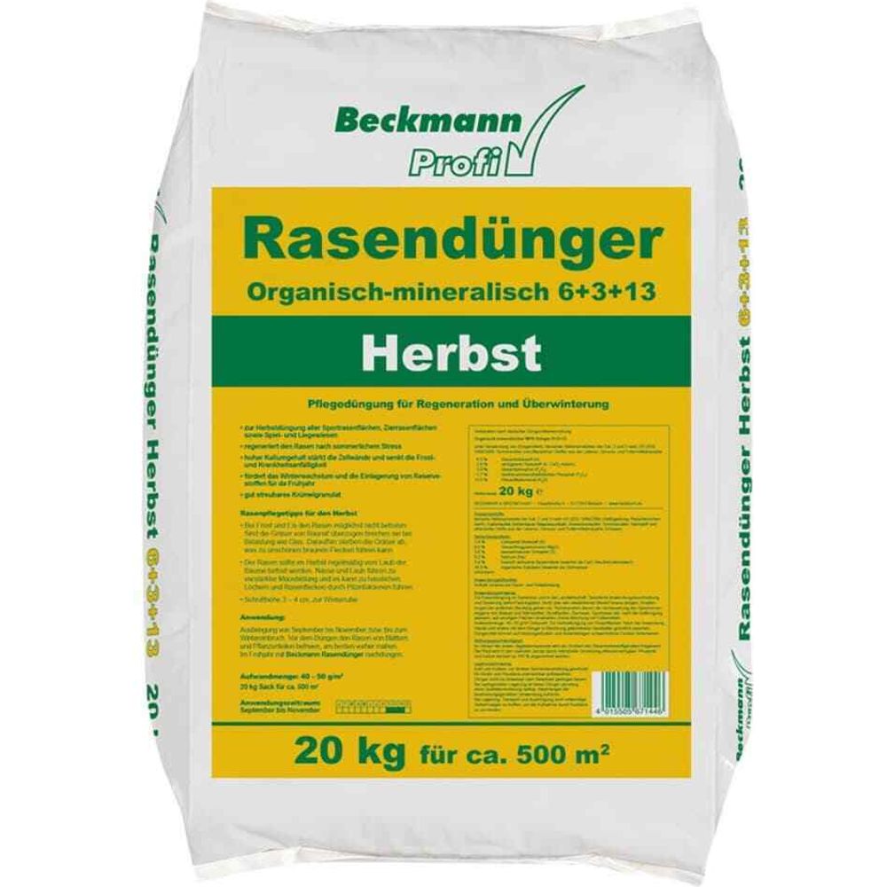 npk dünger herbst 20kg Beckmann Profi Rasendünger Herbst, Herbtsrasendünger mit viel Kal –  HaGaFeShop