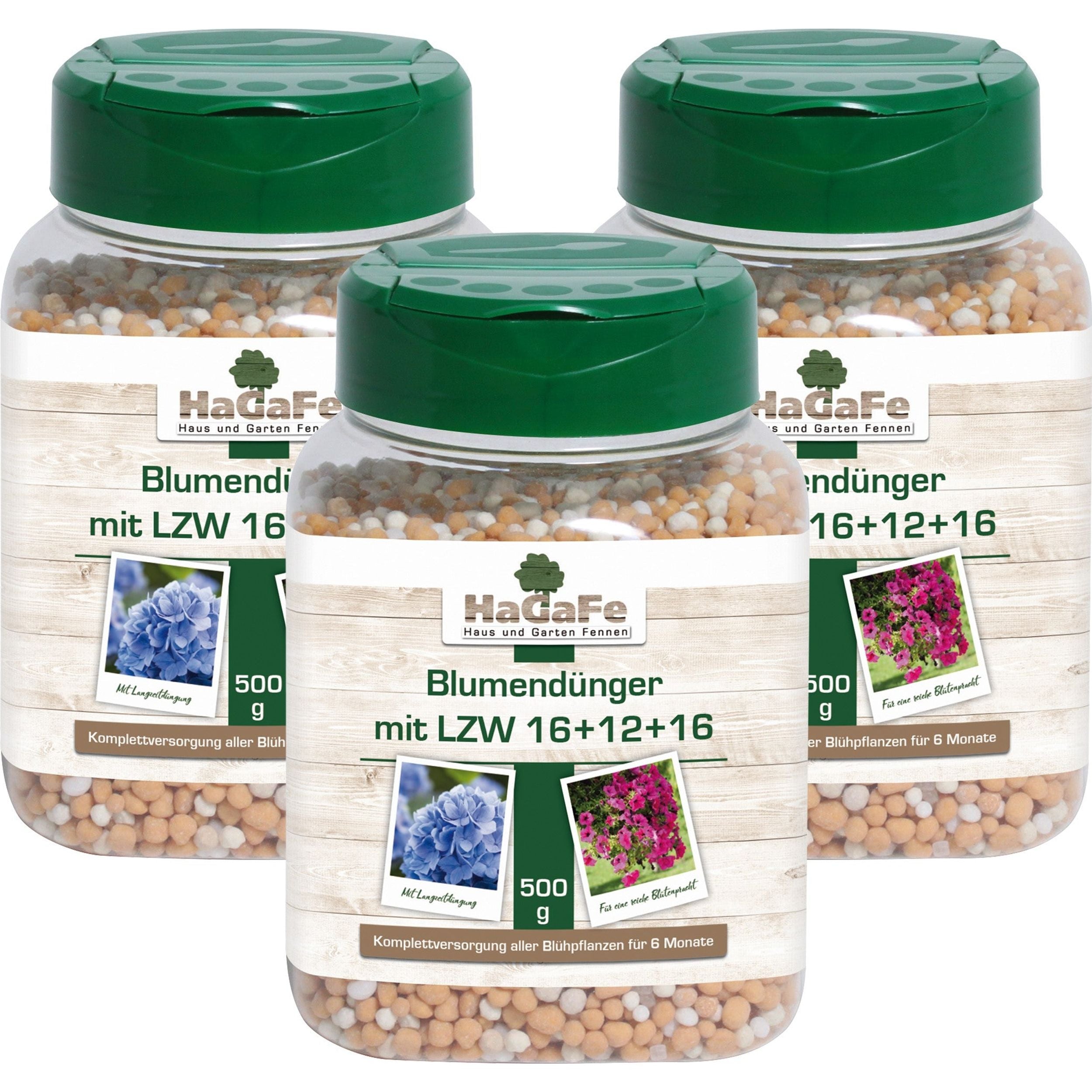 HaGaFe Blumendünger, Balkonkastendünger, Kübeldünger mit 6 Monate Langzeitwirkung, 16+12+16 500g Dose