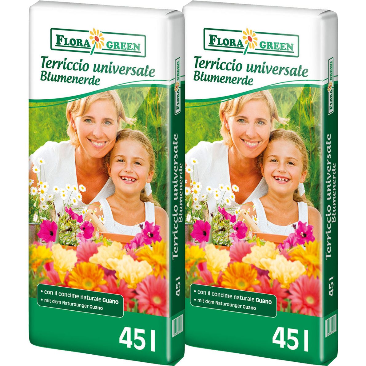 Floragard FloraGreen Blumenerde mit Guano, Pflanzerde, Gartenerde, Kübelpflanzenerde, Topferde