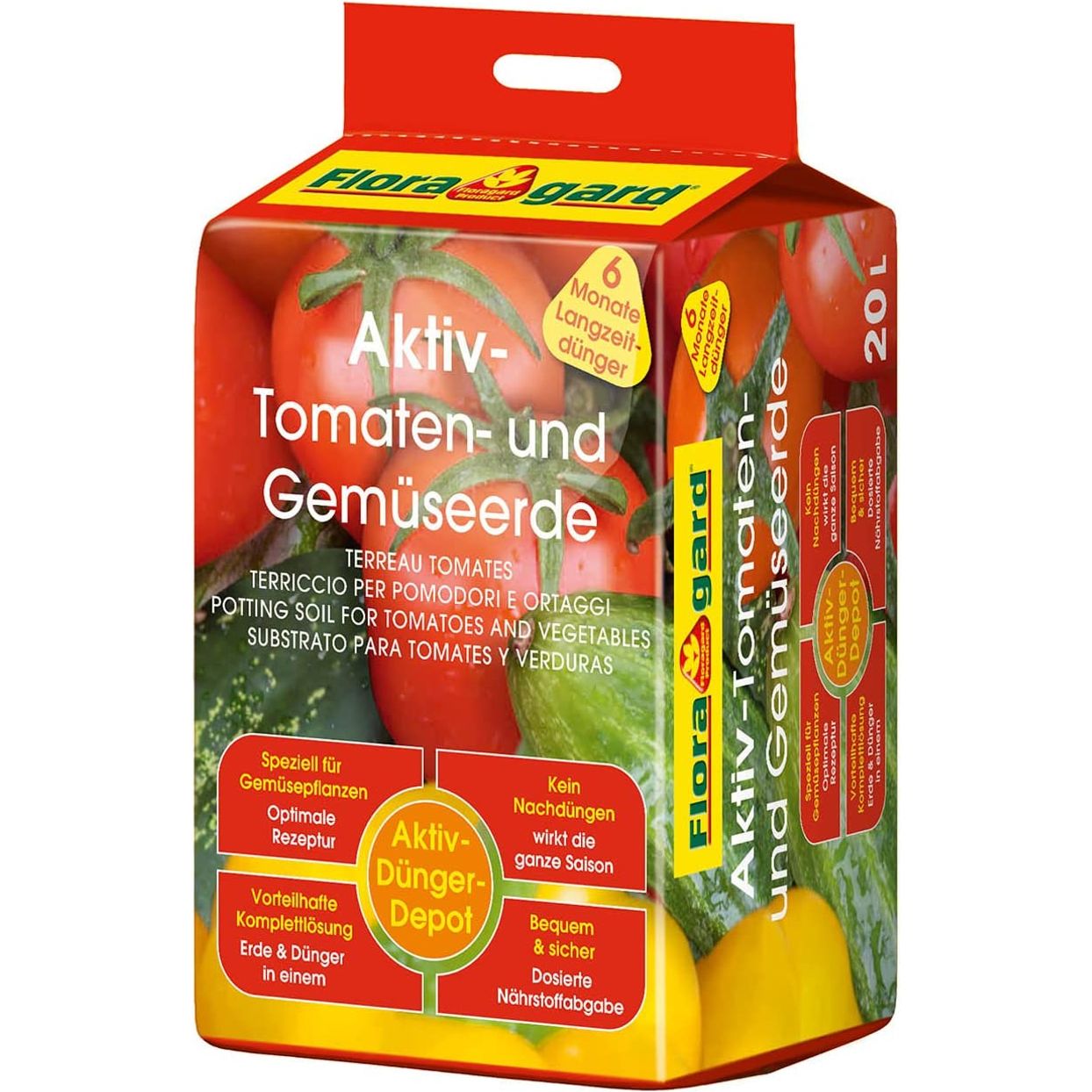Floragard Aktiv Tomatenerde, Gemüseerde mit Aktiv Düngerdepot, Guano und Aqua Plus