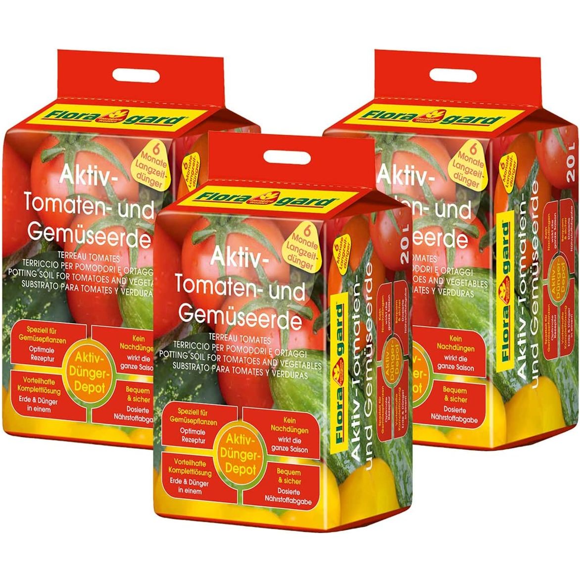 Floragard Aktiv Tomatenerde, Gemüseerde mit Aktiv Düngerdepot, Guano und Aqua Plus