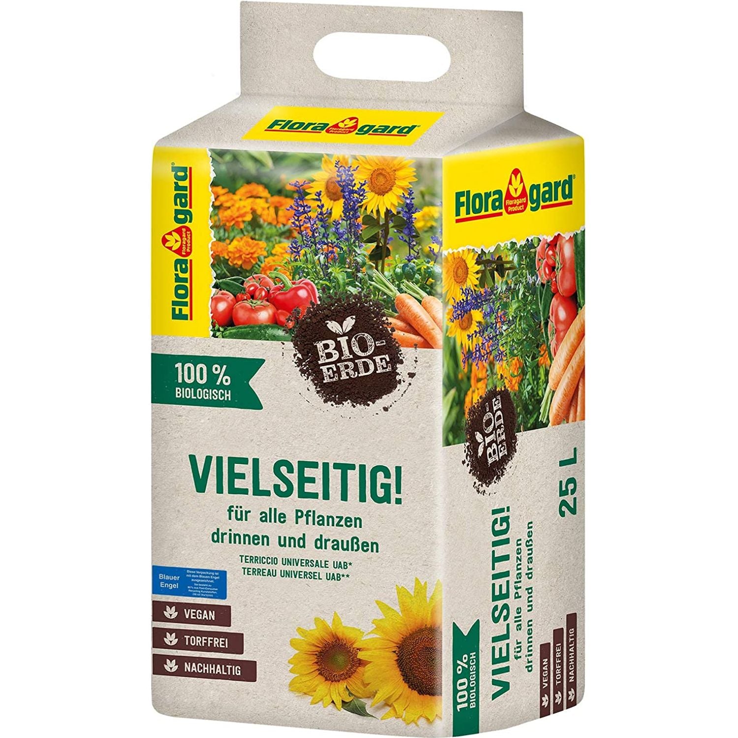 Floragard Bio Erde Vielseitig, Blumenerde, Universalerde, Topferde, Pflanzerde, Gartenerde, torffrei, vegan