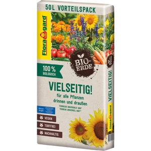 Floragard Bio Erde Vielseitig, Blumenerde, Universalerde, Topferde, Pflanzerde, Gartenerde, torffrei, vegan