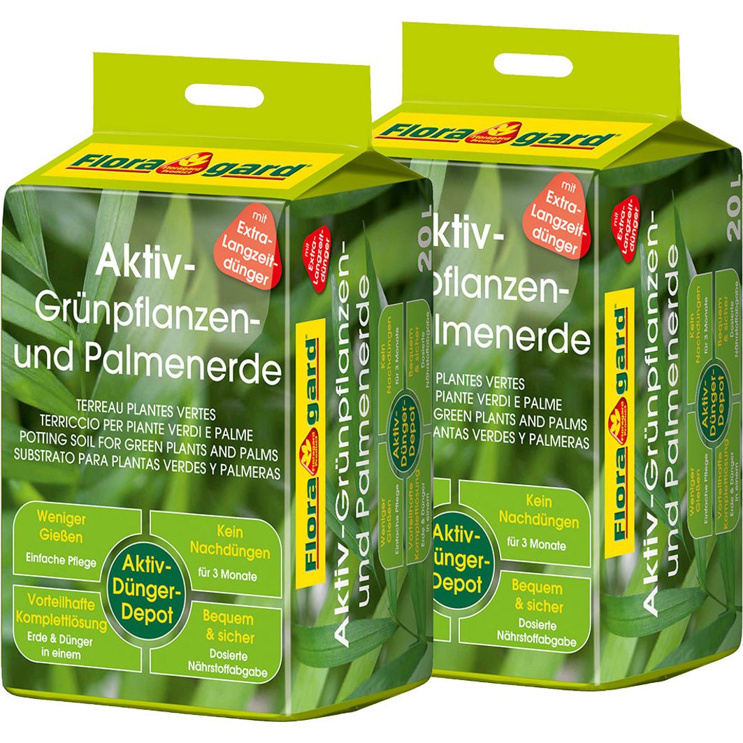 Floragard Aktiv Grünpflanzenerde, Palmenerde, Blumenerde, Erde mit Aktiv Dünger Depot