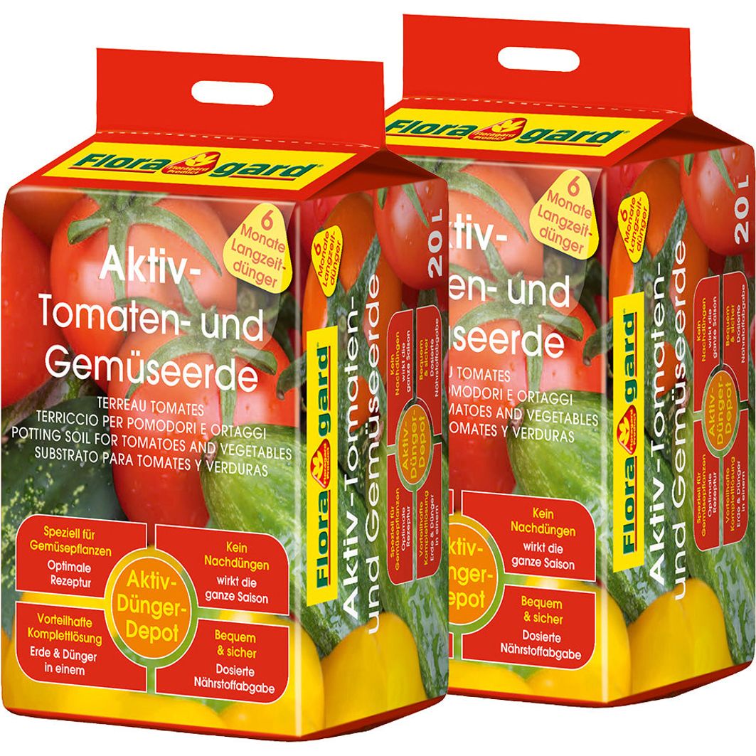 Floragard Aktiv Tomatenerde, Gemüseerde mit Aktiv Düngerdepot, Guano und Aqua Plus