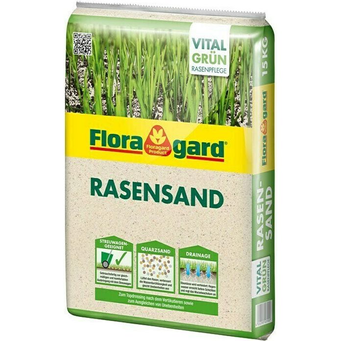 Floragard Rasensand, Quarzsand, Gartensand, Rasen - Sand zum Lüften schwerer Böden, ideal nach dem Vertikutieren