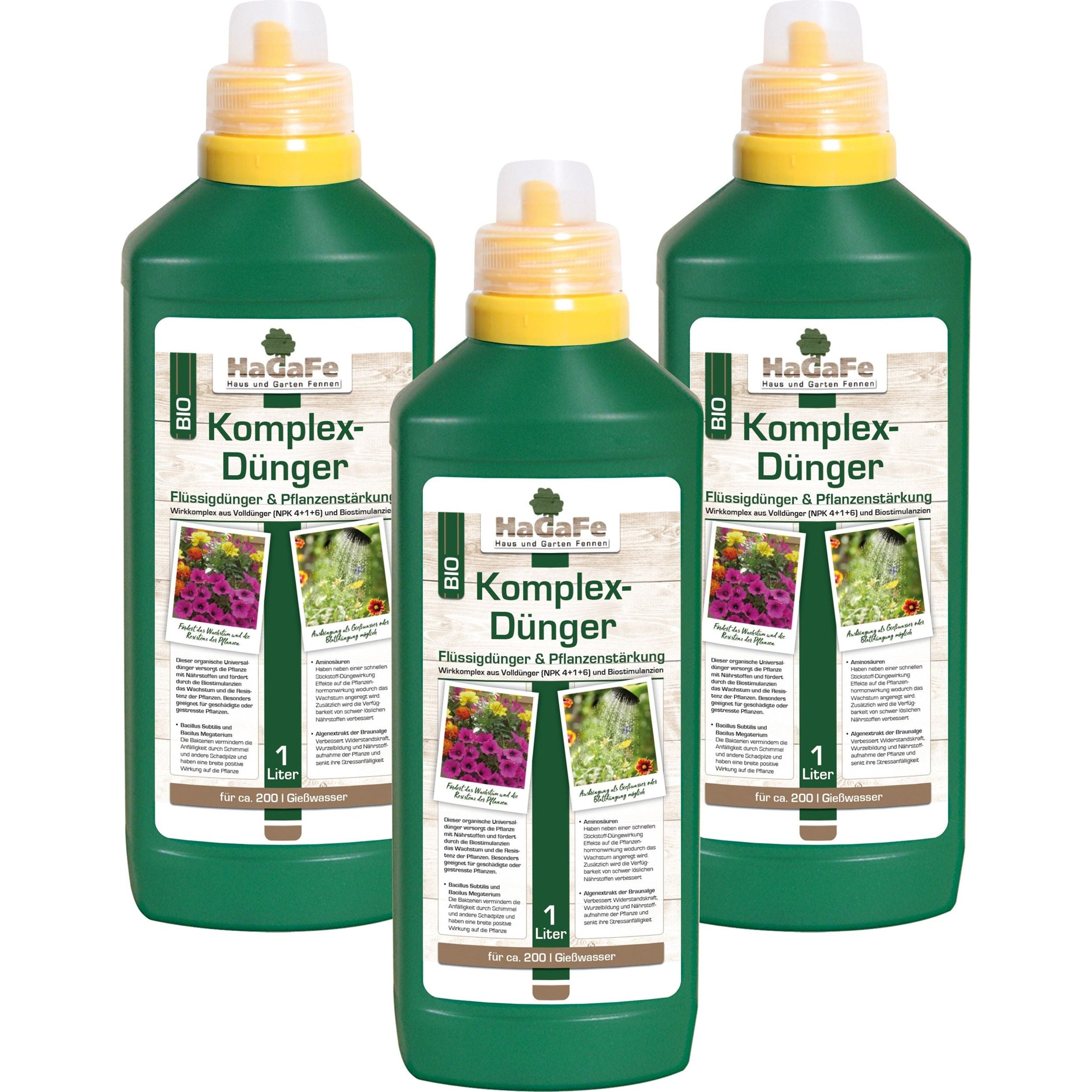 HaGaFe Bio Komplexdünger, Flüssigdünger, Universaldünger und Pflanzenstärkung, Blattdünger mit Bacillus Subtilis und Bacillus Megaterium