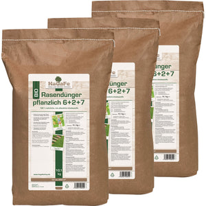 HaGaFe Bio Rasendünger, rein pflanzlich im Papierbeutel, Rasen - Dünger mit Langzeitwirkung, staubarme Krümelstruktur