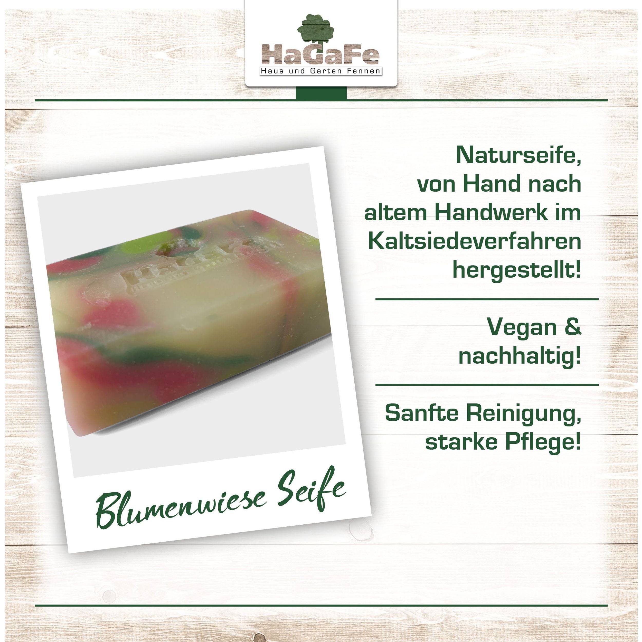 HaGaFe Blumenwiese, vegane handgemachte Naturseife, feste Seife, mit Biozutaten