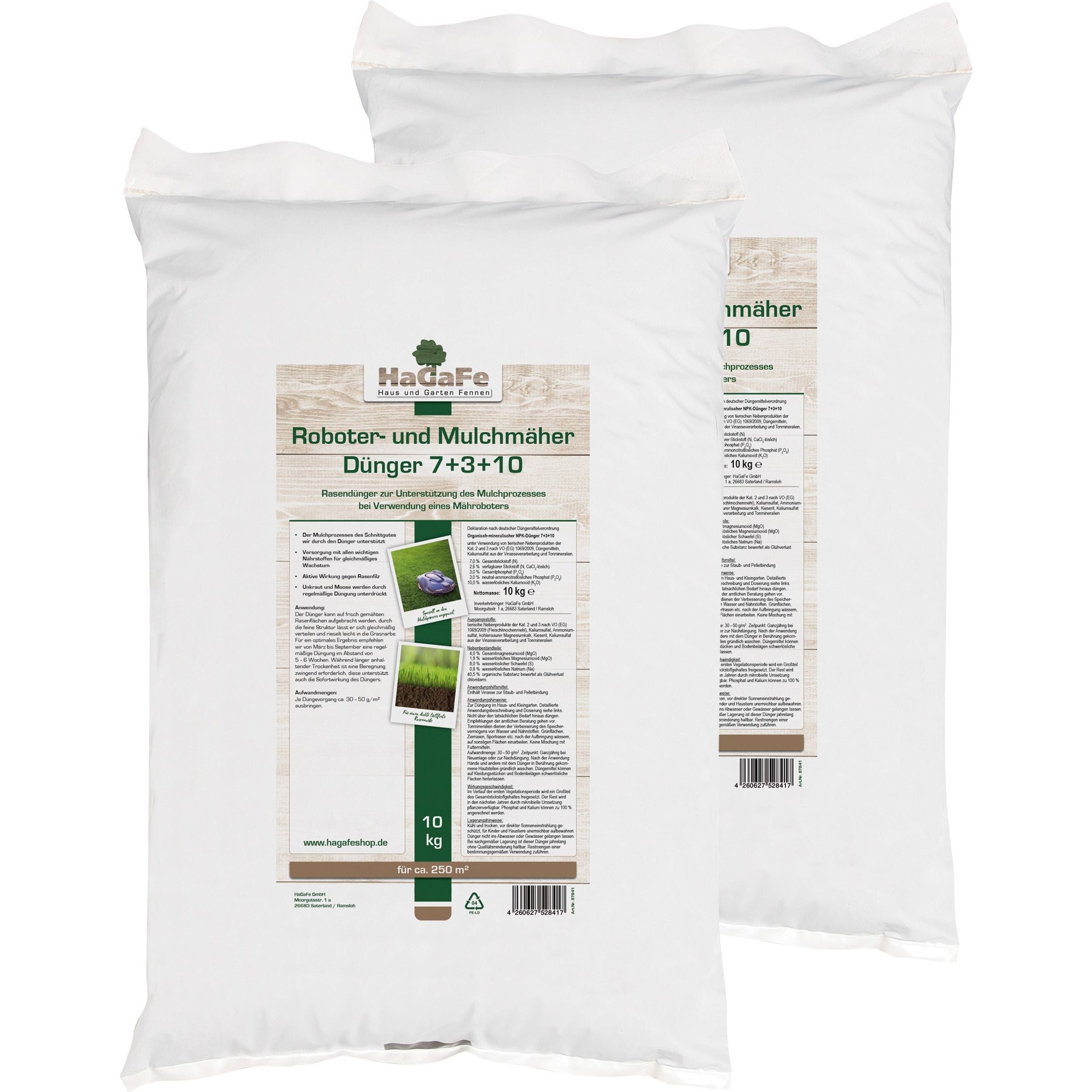 HaGaFe Rasendünger für Mulchmäher und Mähroboter, Rasen Dünger, Spezialdünger mit viel Kalium