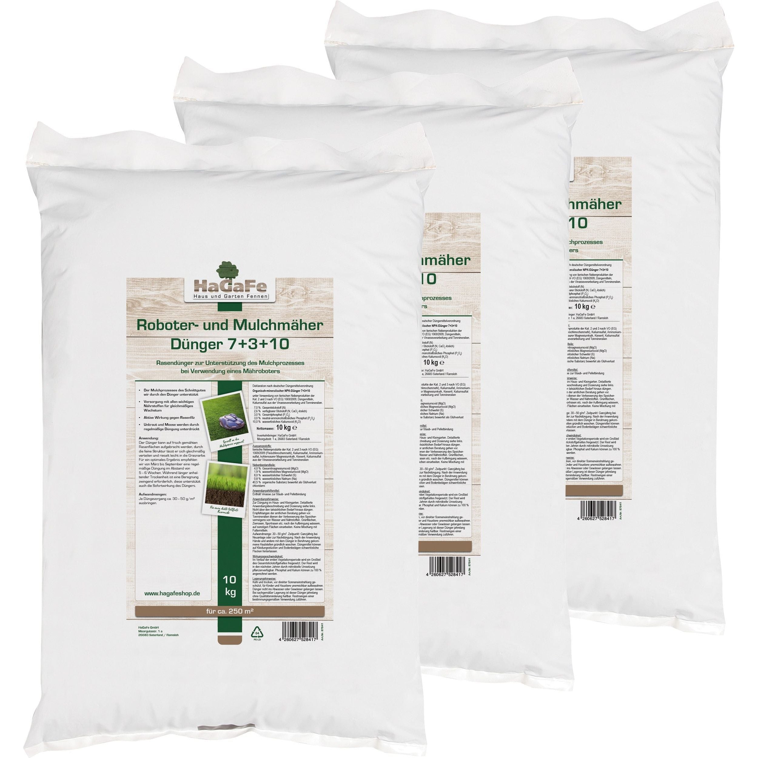 HaGaFe Rasendünger für Mulchmäher und Mähroboter, Rasen Dünger, Spezialdünger mit viel Kalium