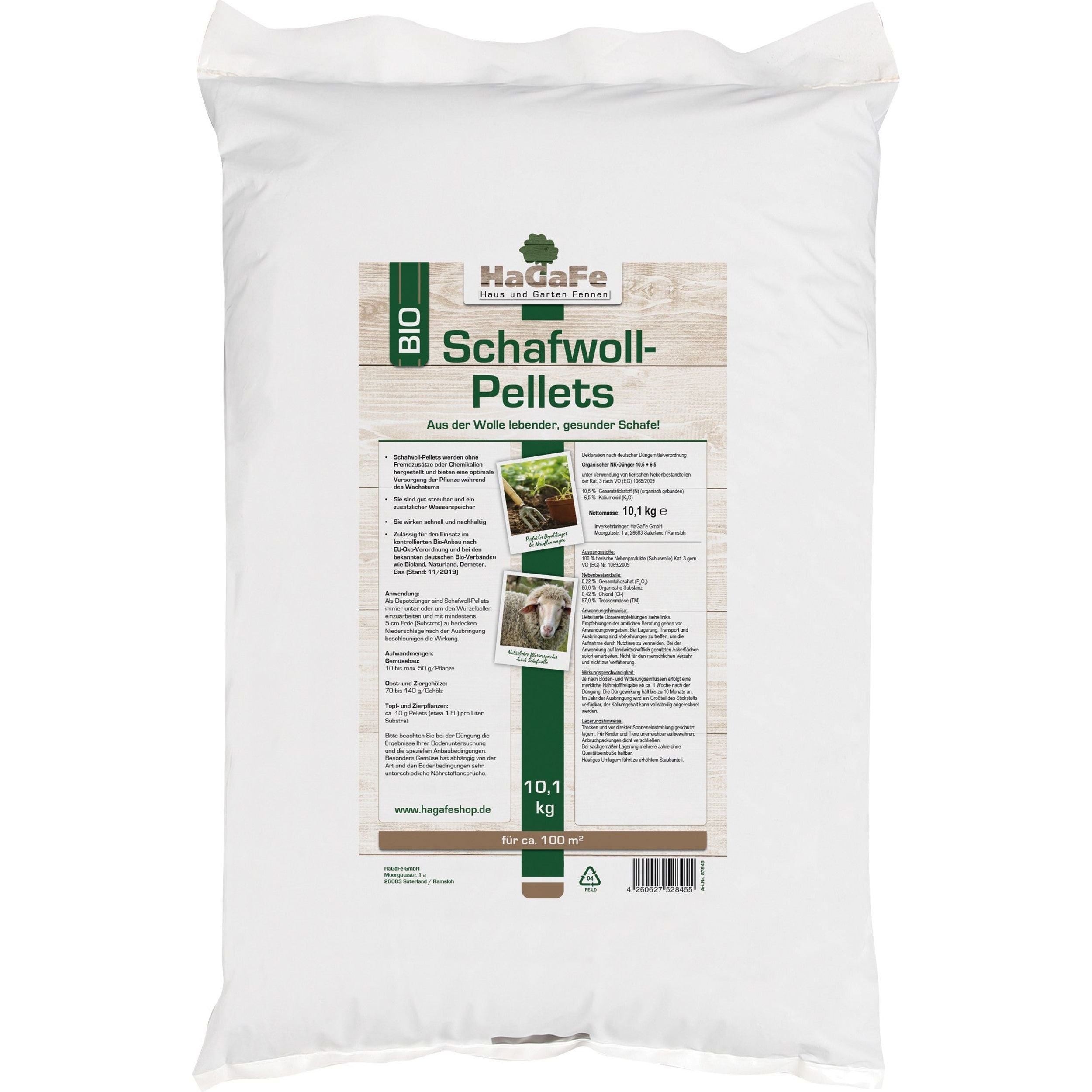 HaGaFe Bio Schafwoll - Pellets, Bio Schafwollpellets, organischer Universaldünger, Gartendünger, aus der Wolle lebender Schafe