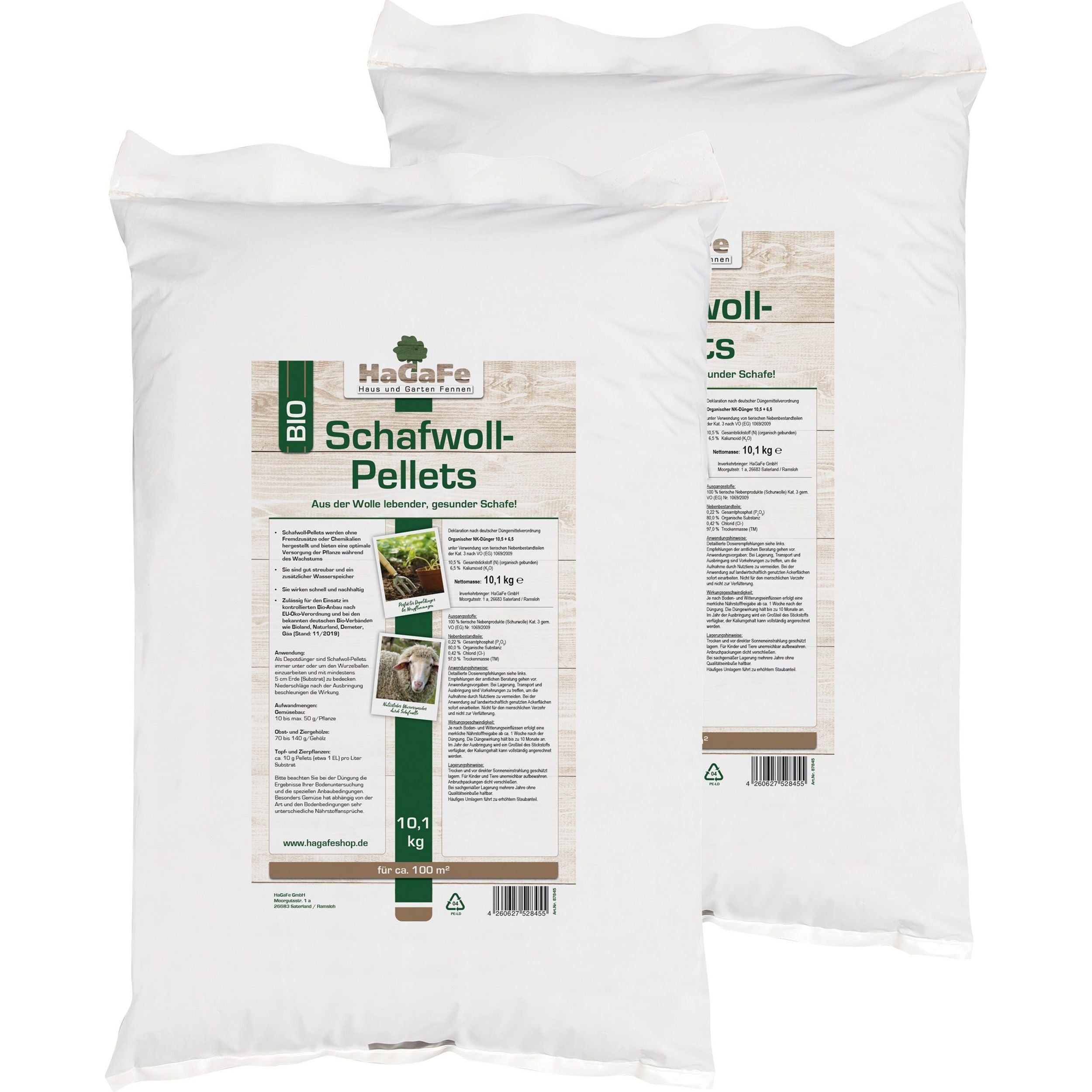 HaGaFe Bio Schafwoll - Pellets, Bio Schafwollpellets, organischer Universaldünger, Gartendünger, aus der Wolle lebender Schafe