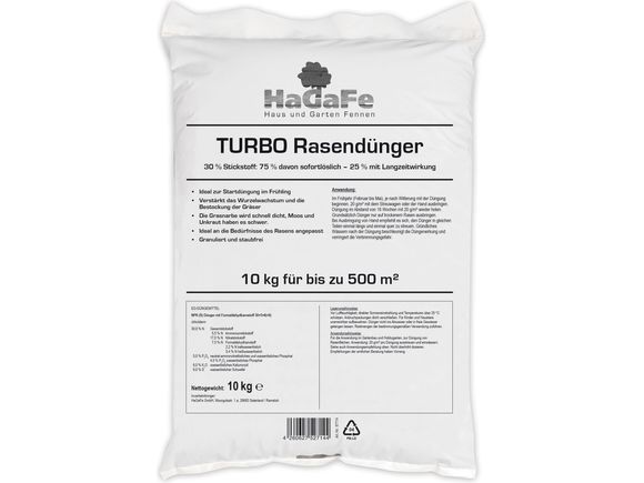 HaGaFe TURBO Rasendünger 30% Stickstoff Rasen Dünger mit SW und LZW 120 Tage